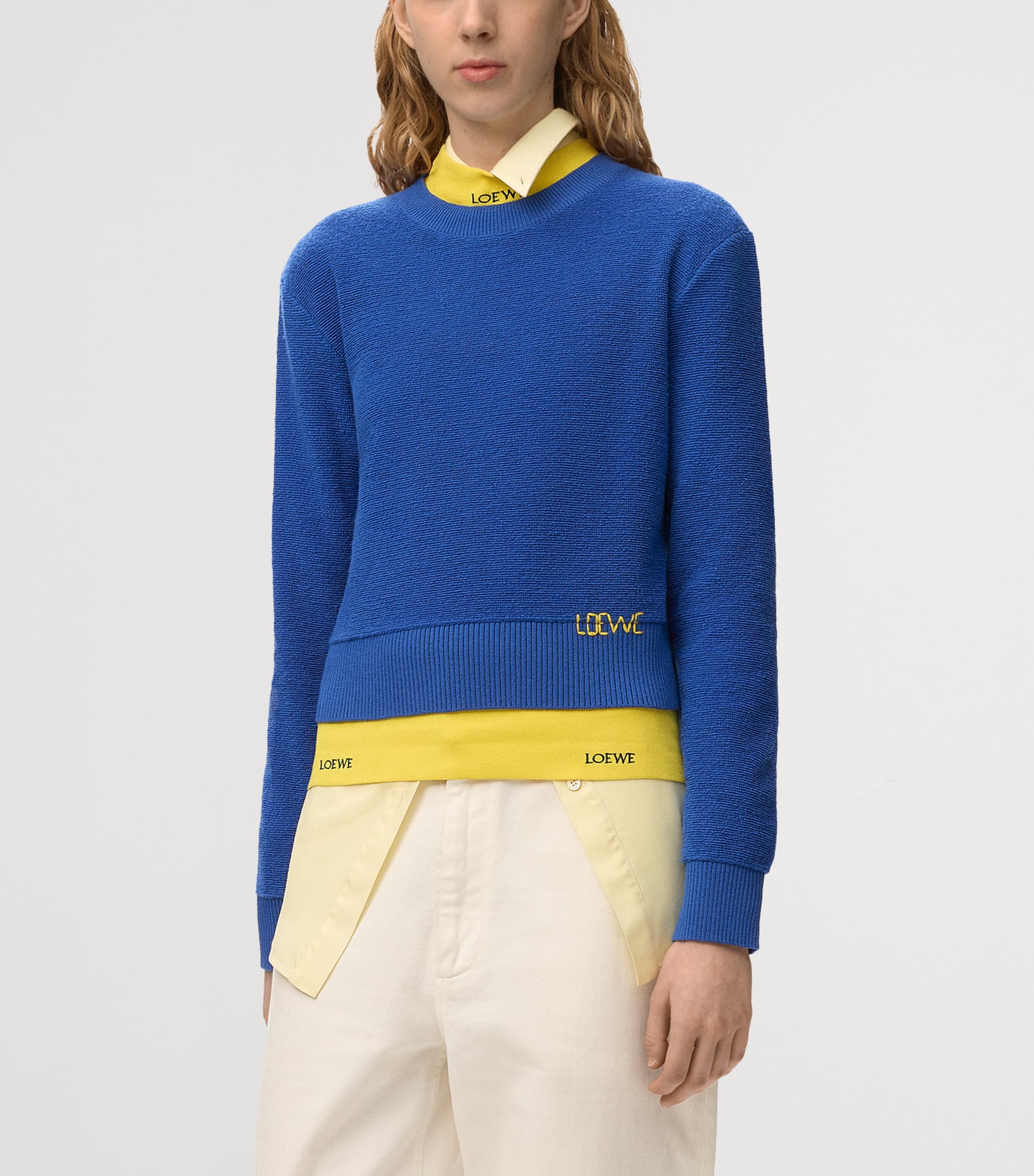 LOEWE Womens Wool-Blend Embroidered Sweater Indigo Blue Image 3