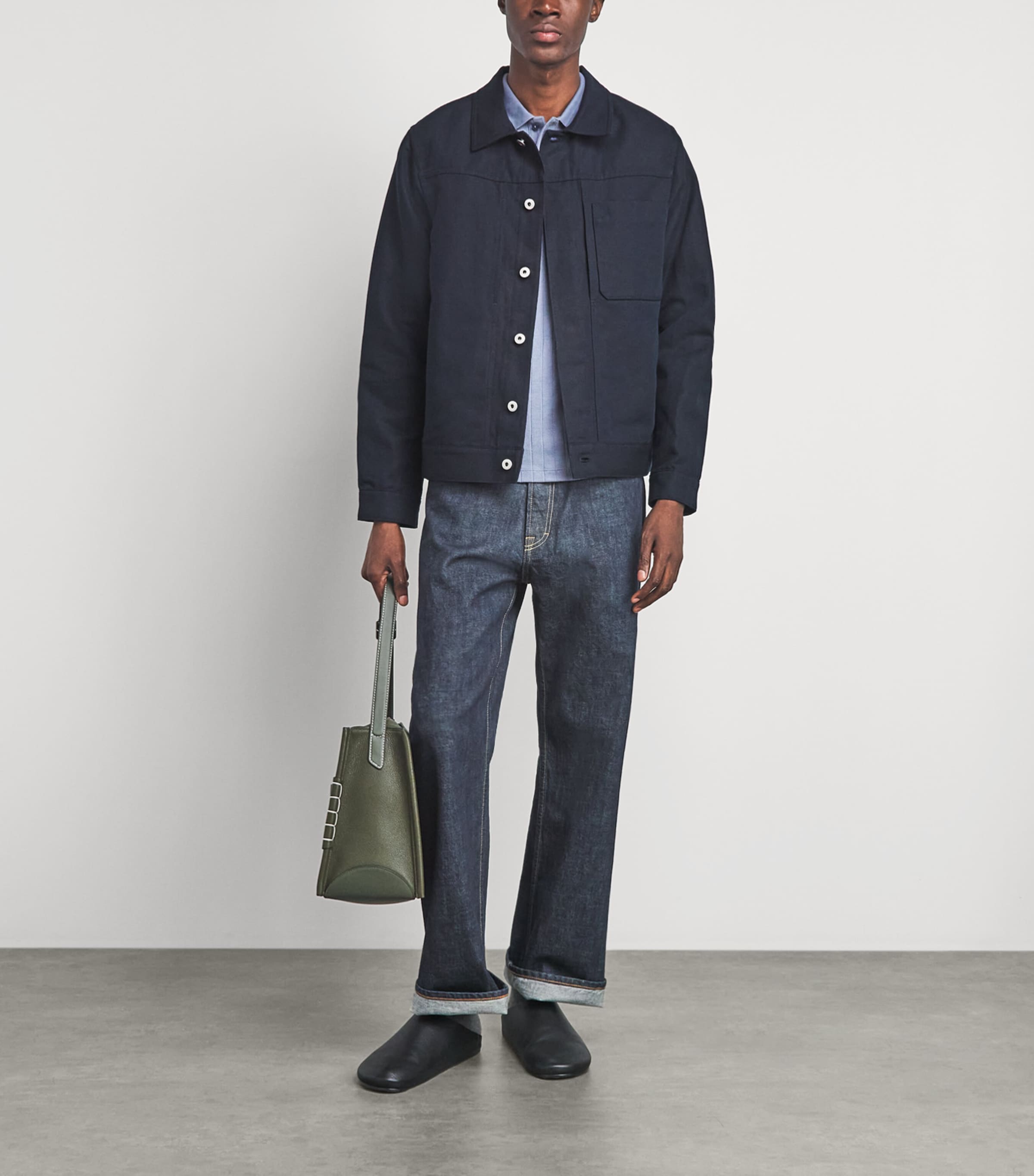 Vince Mens Cotton-Linen Trucker Overshirt Coastal Image 2