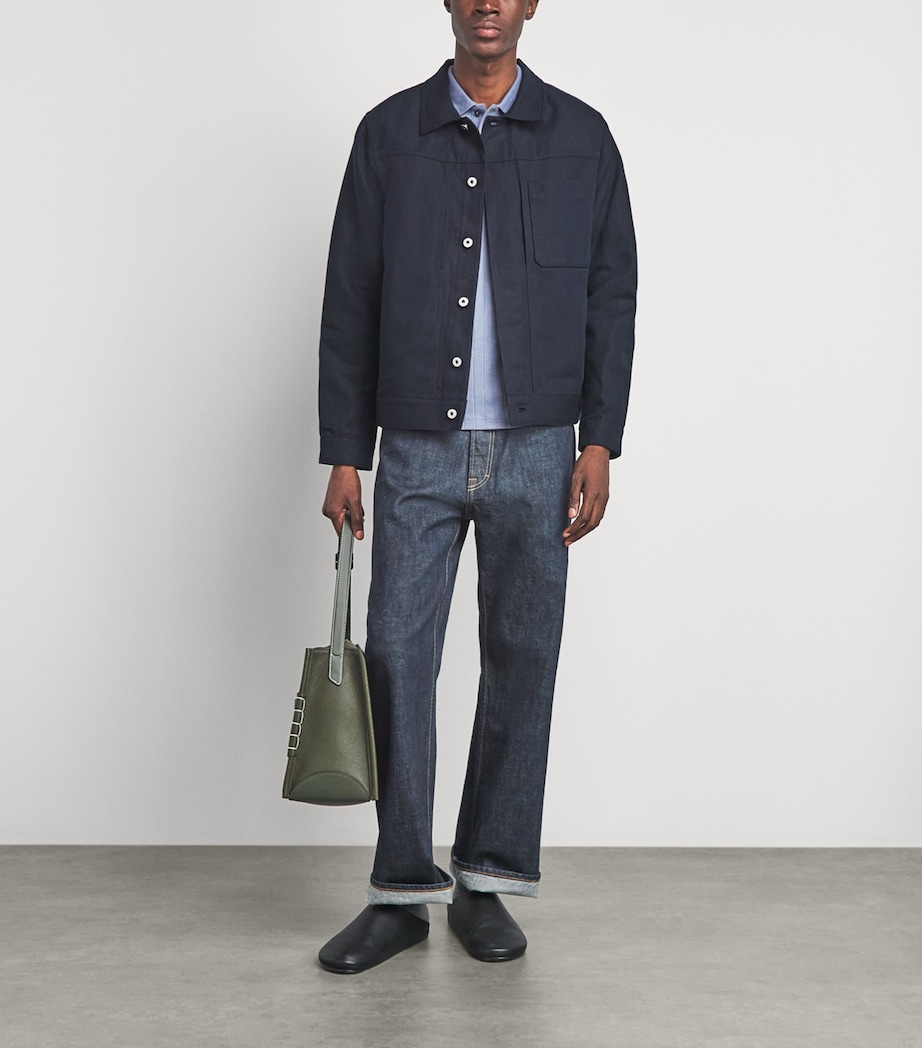 Vince Mens Cotton-Linen Trucker Overshirt Coastal Image 2
