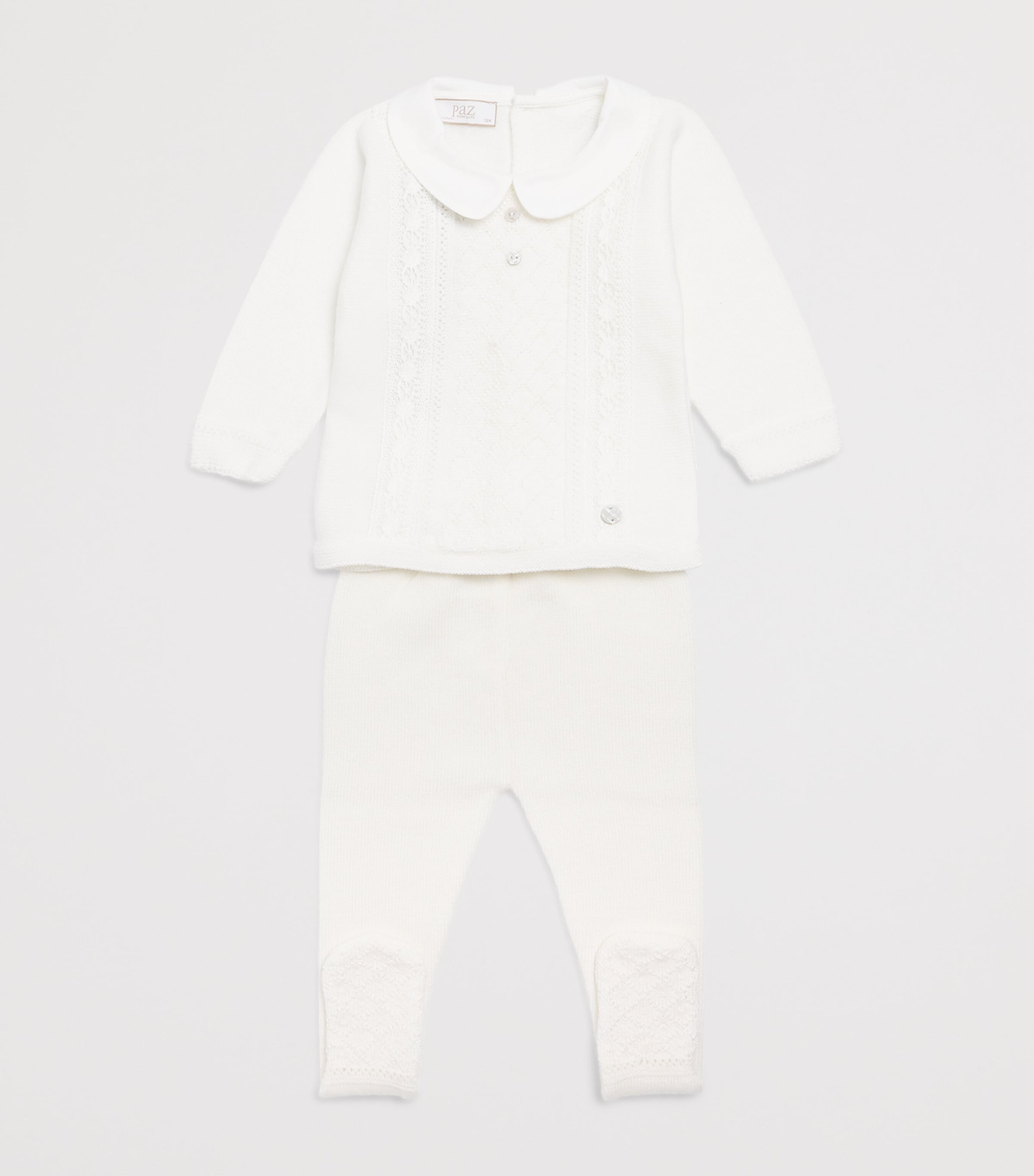 Paz Rodriguez Cotton Sweater and Trousers Set (0-12 Months) Cream/cream Image 3
