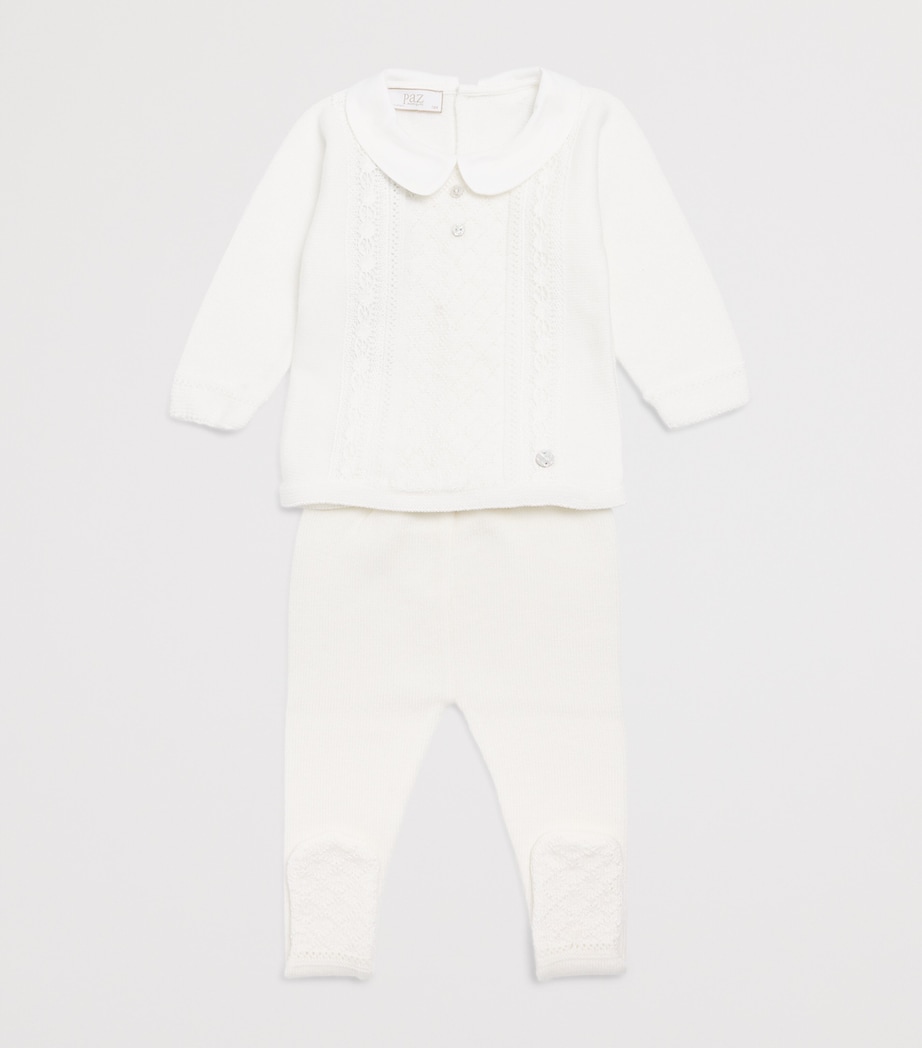 Paz Rodriguez Cotton Sweater and Trousers Set (0-12 Months) Cream/cream Image 3