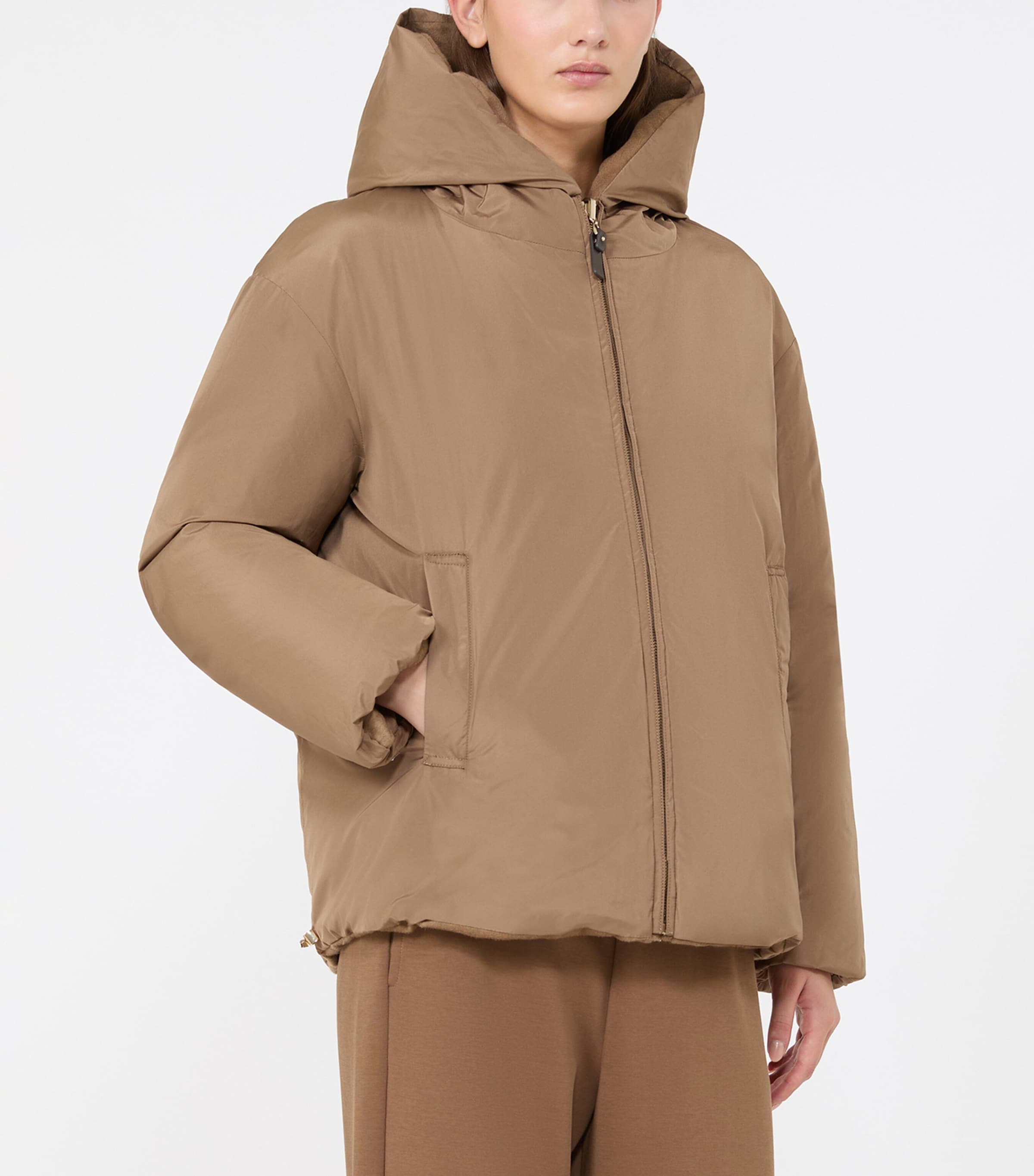 Max Mara Womens Down Reversible Wool Puffer Jacket Camel Image 6