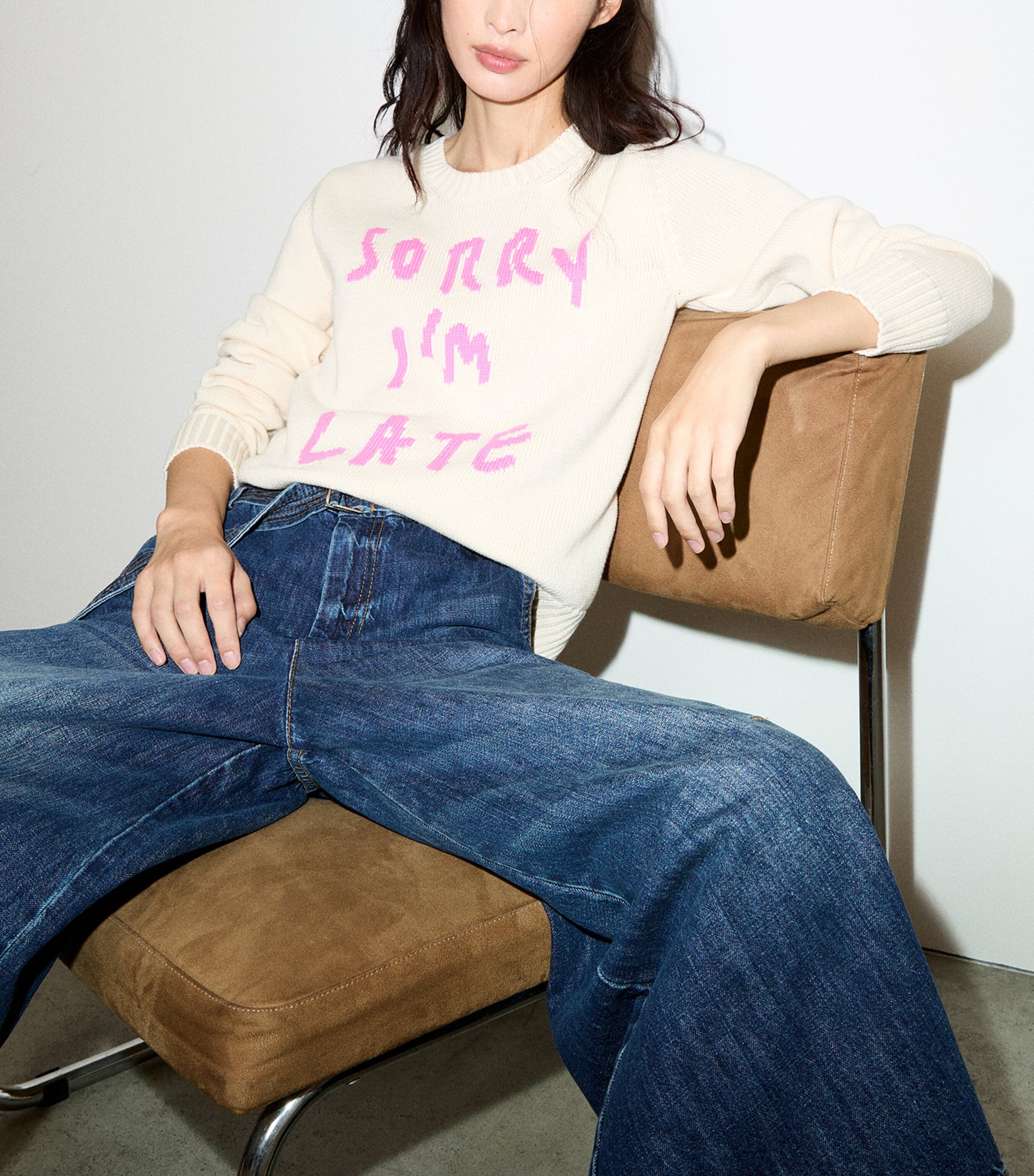 MAX&Co. Womens Cotton Slogan Sweater Wool White Image 2