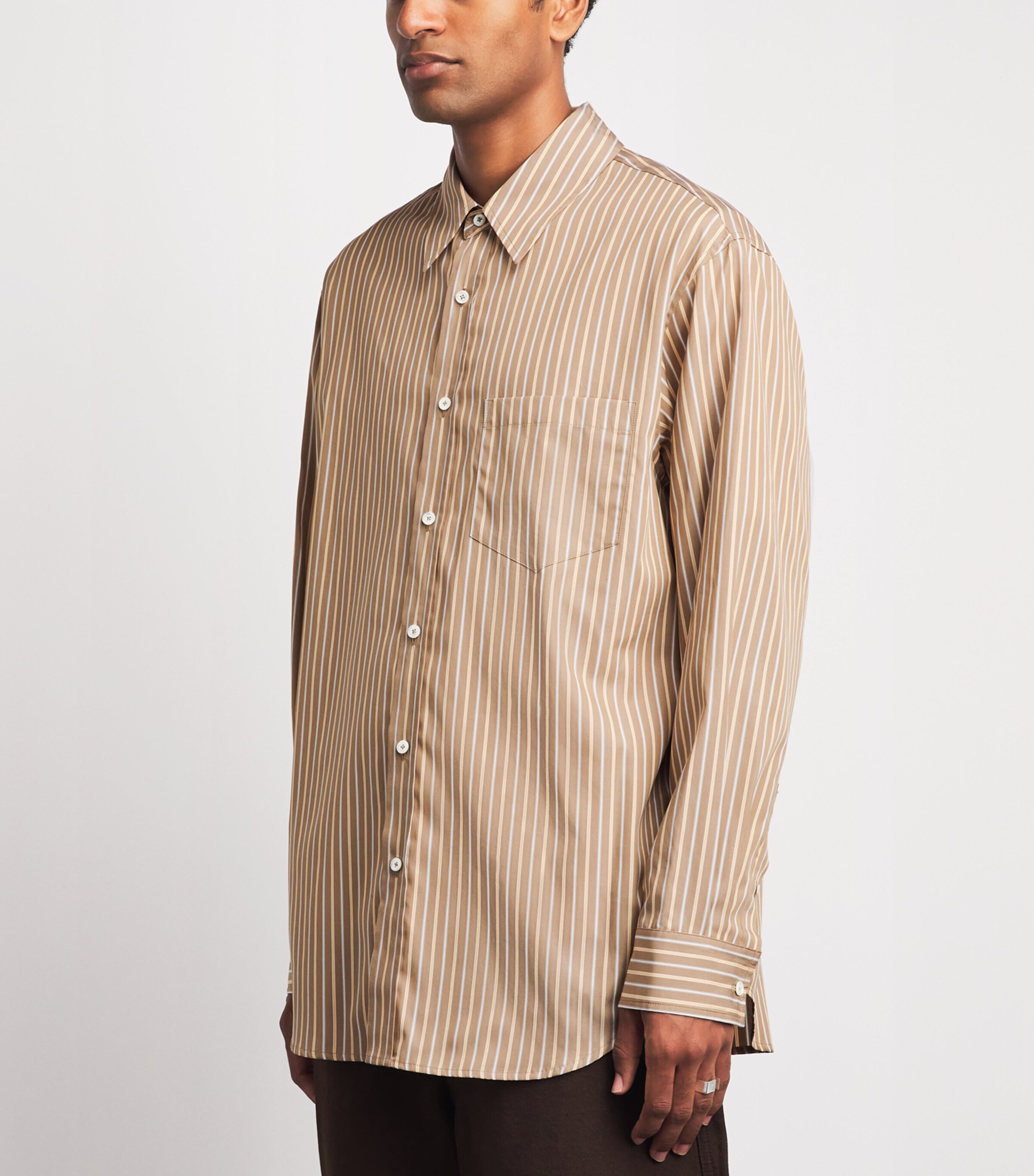 System Mens Cotton Stripe Shirt Sepia Beige Image 4