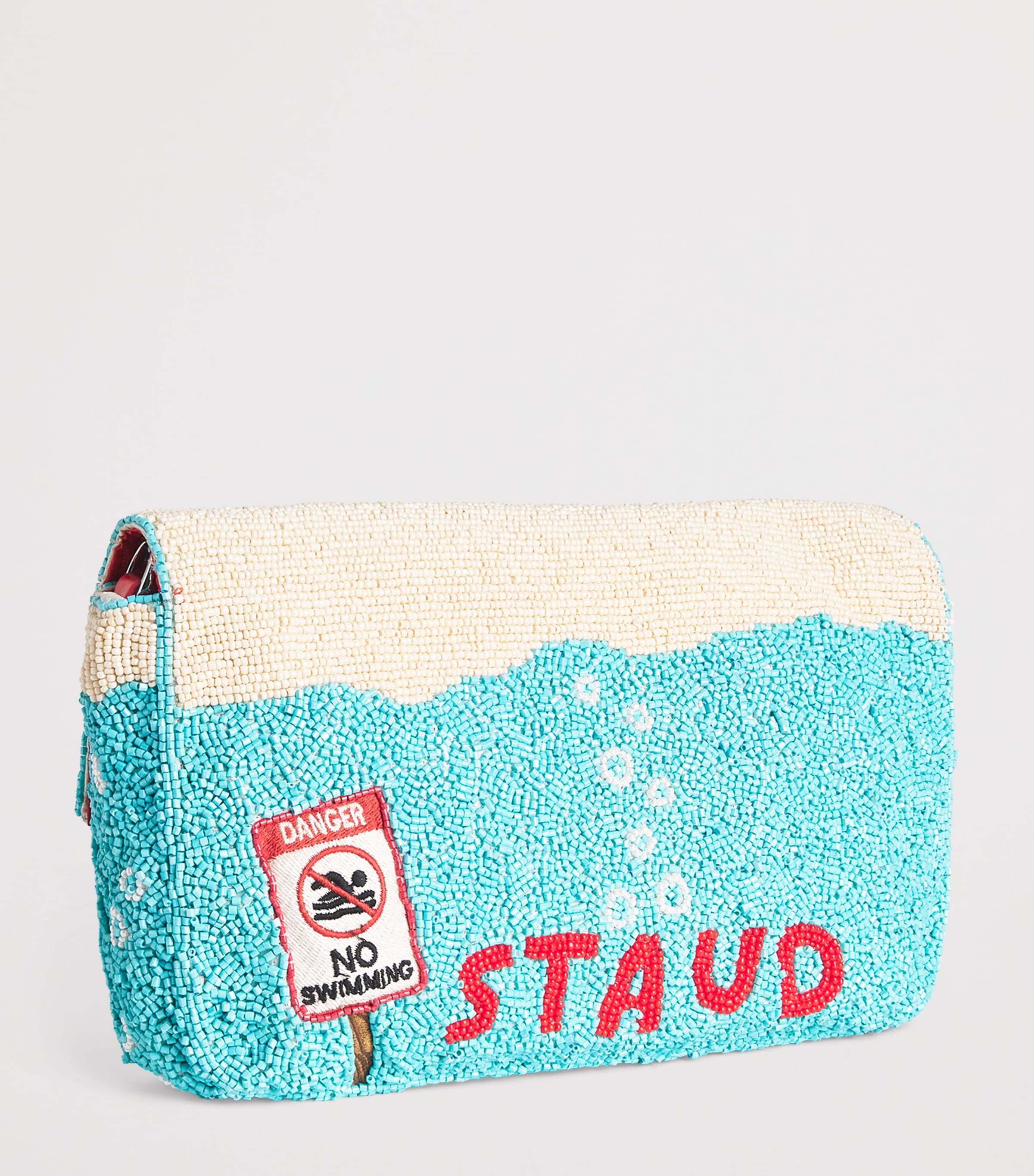 STAUD Beaded Tommy Shark Shoulder Bag Grwt Great White Image 3