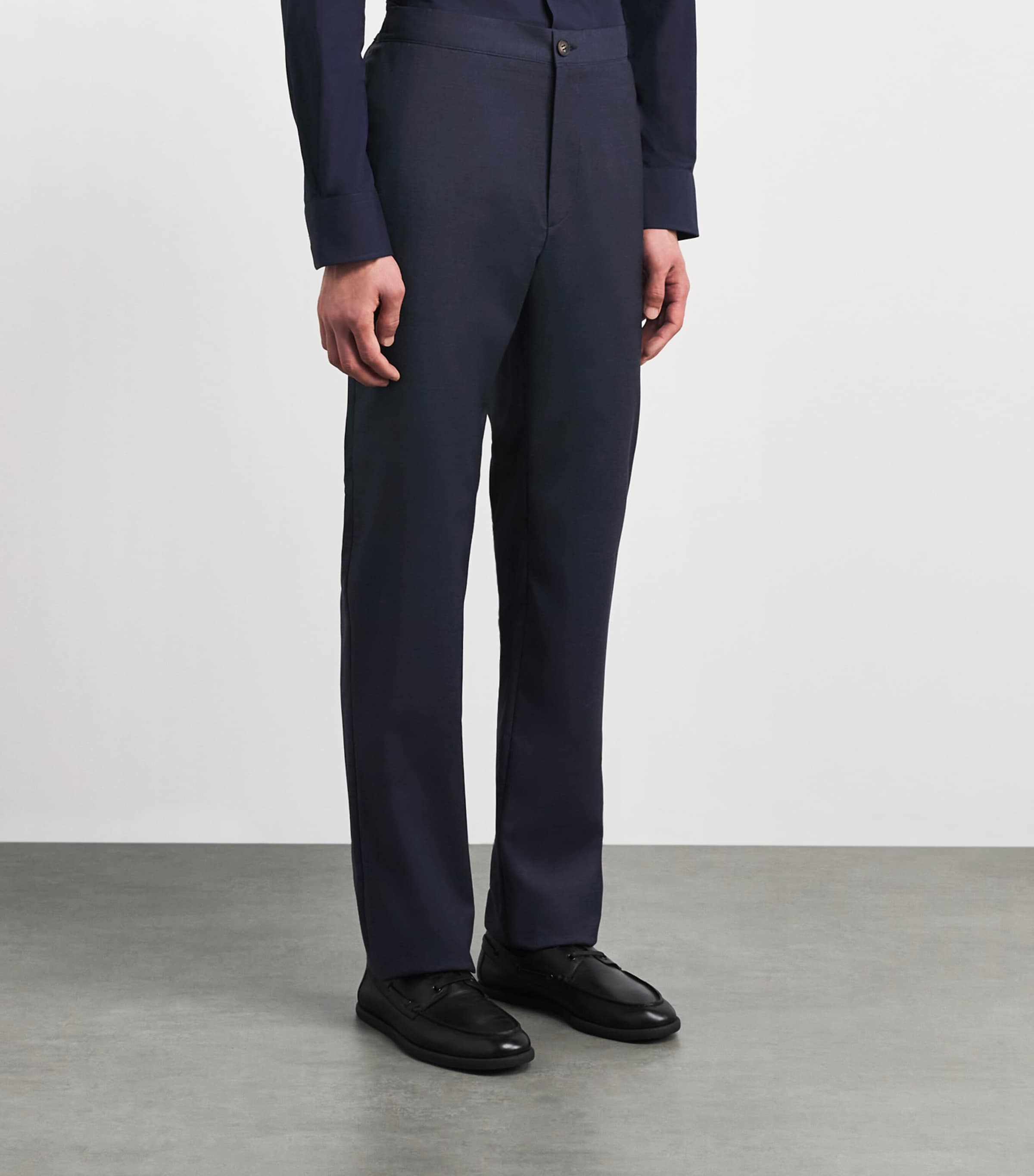 Pal Zileri Mens Stretch-Virgin Wool Half-Elasticated Trousers Blue Image 4