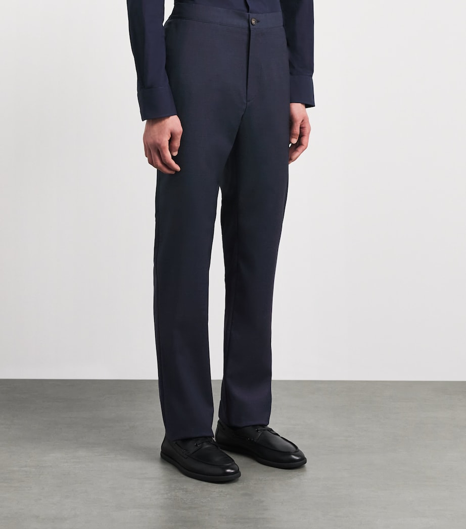 Pal Zileri Mens Stretch-Virgin Wool Half-Elasticated Trousers Blue Image 4
