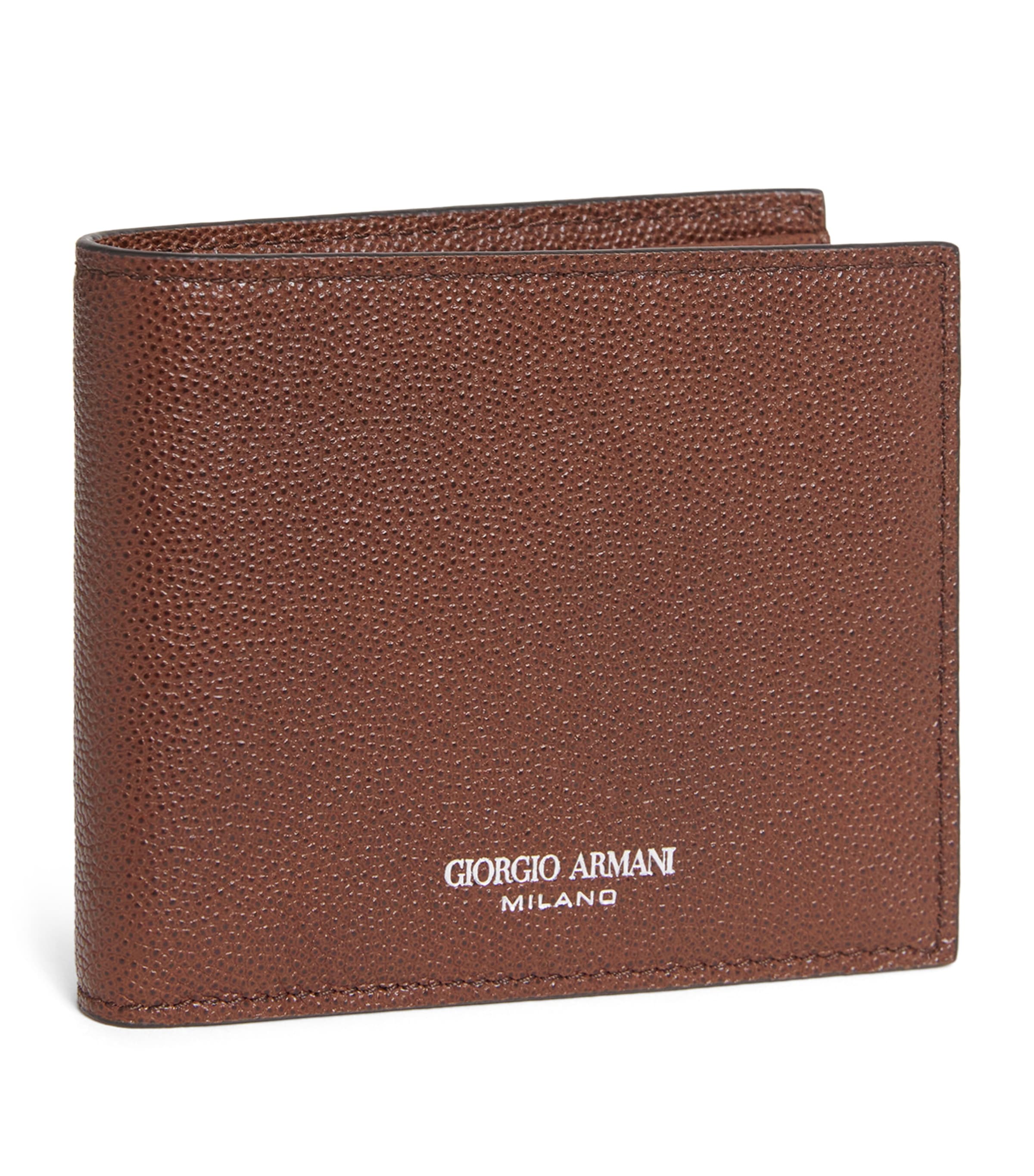 Giorgio Armani Leather Bifold Wallet In Brown