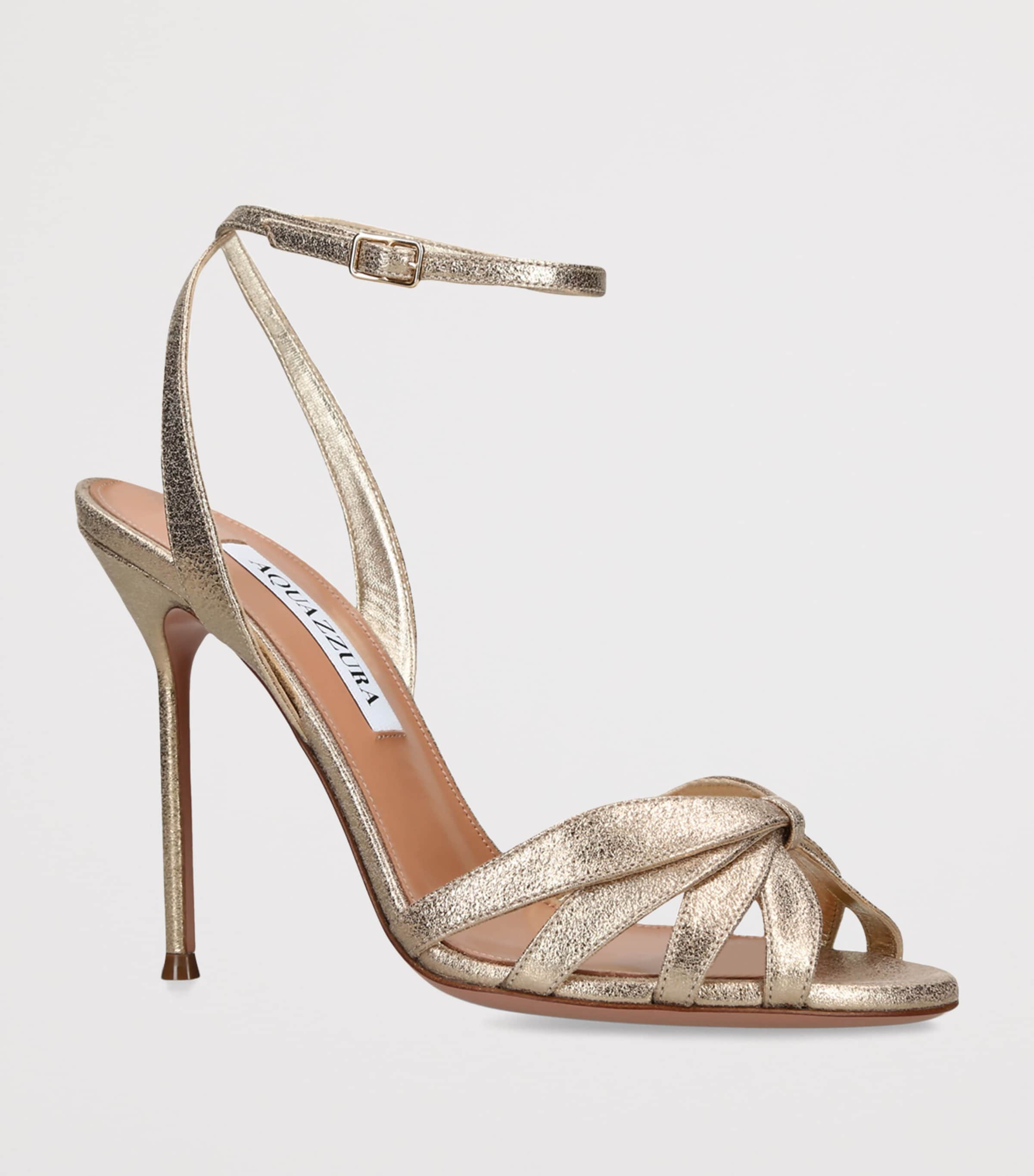 Aquazzura Metallic Leather Soulmate Heeled Sandals 105 Silver Image 2