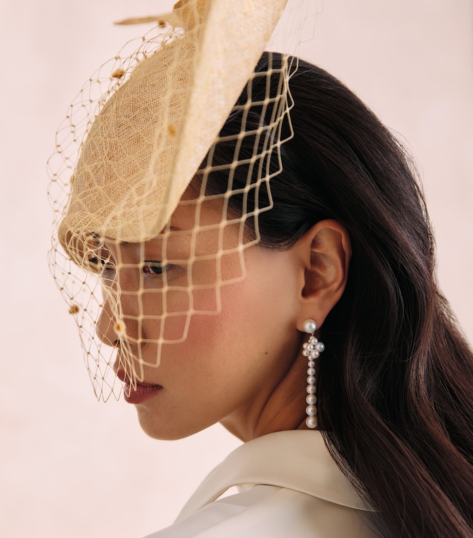Rachel Trevor-Morgan Straw Leaf Disk and Veil Fascinator Gold Image 3