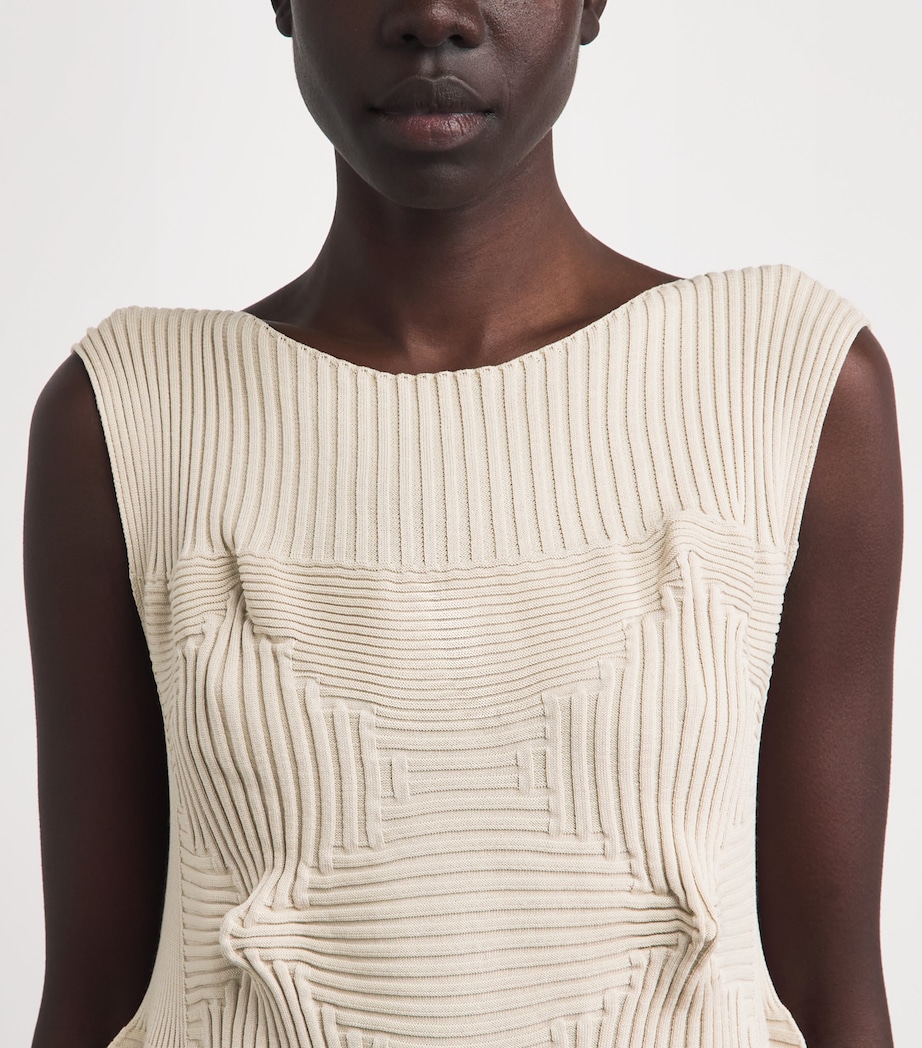 Issey Miyake Womens Knitted Linkage Midi Dress Emu Beige Image 3