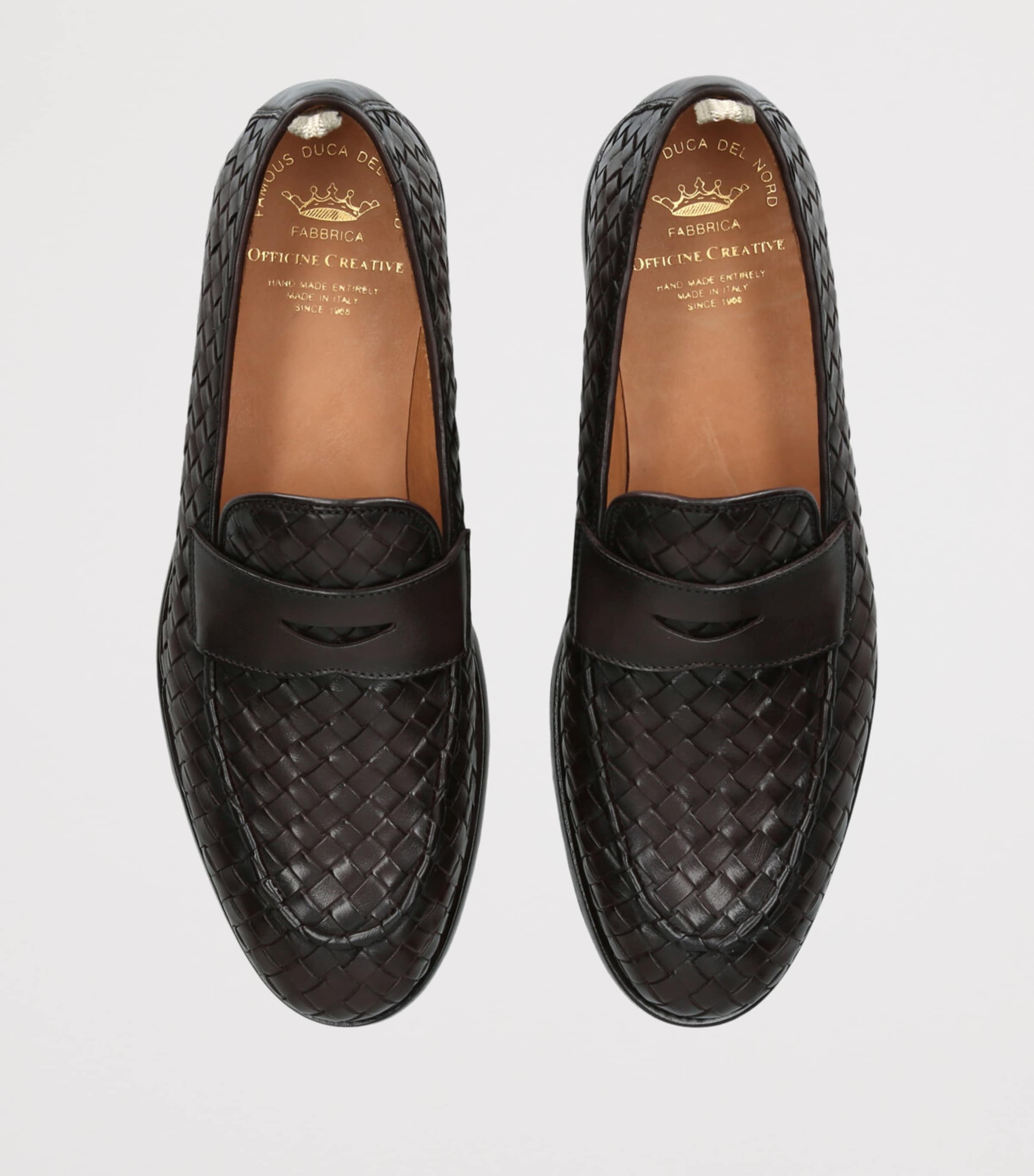 Officine Creative Mens Leather Woven Opera Loafers Brown Image 4