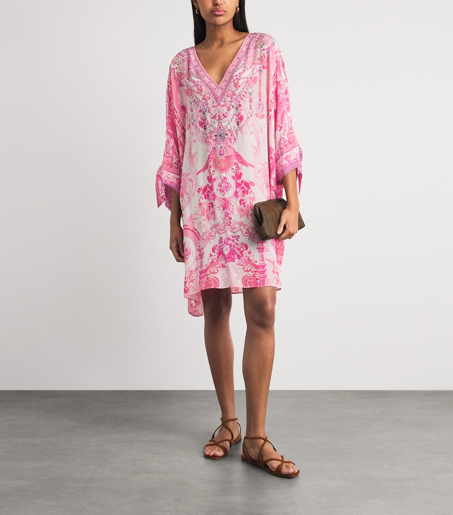Camilla Womens Silk Embellished Mini Kaftan Livin La Vida Rosa Image 2