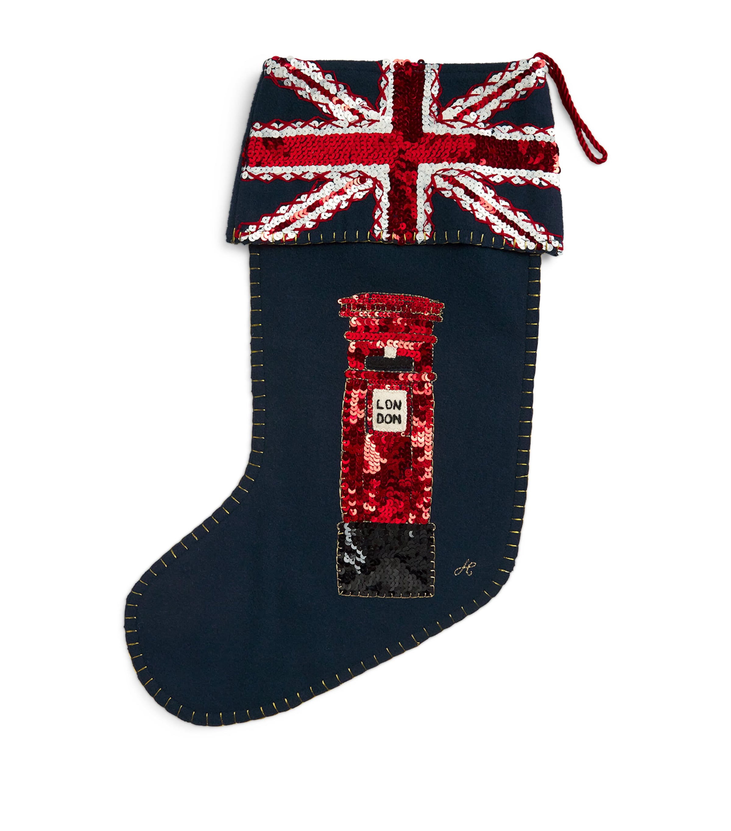 Jan Constantine Sequinned London Bus Stocking In Navy