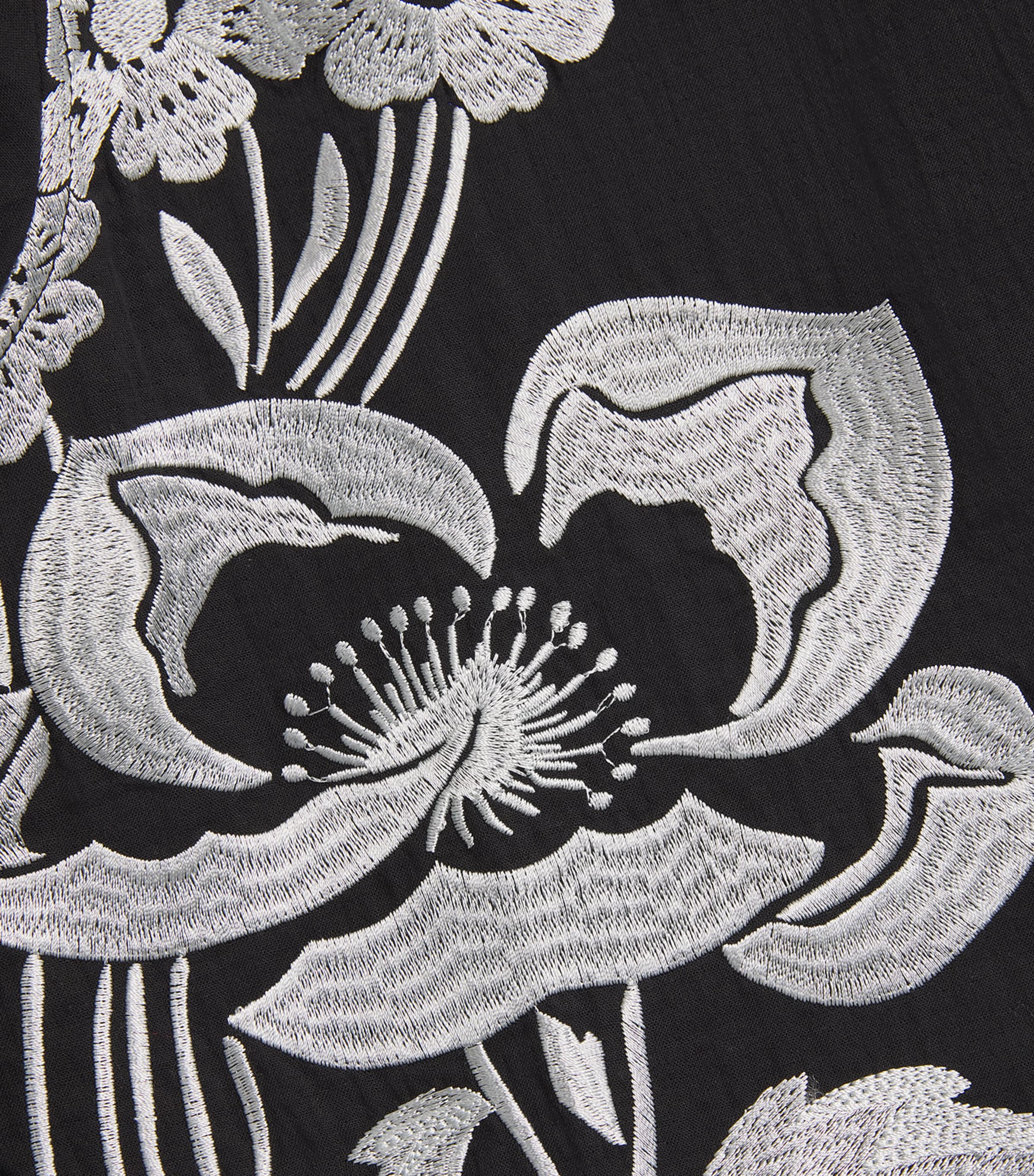 Peonies Embroidered Short-Sleeve Shirt BLACK Image 5