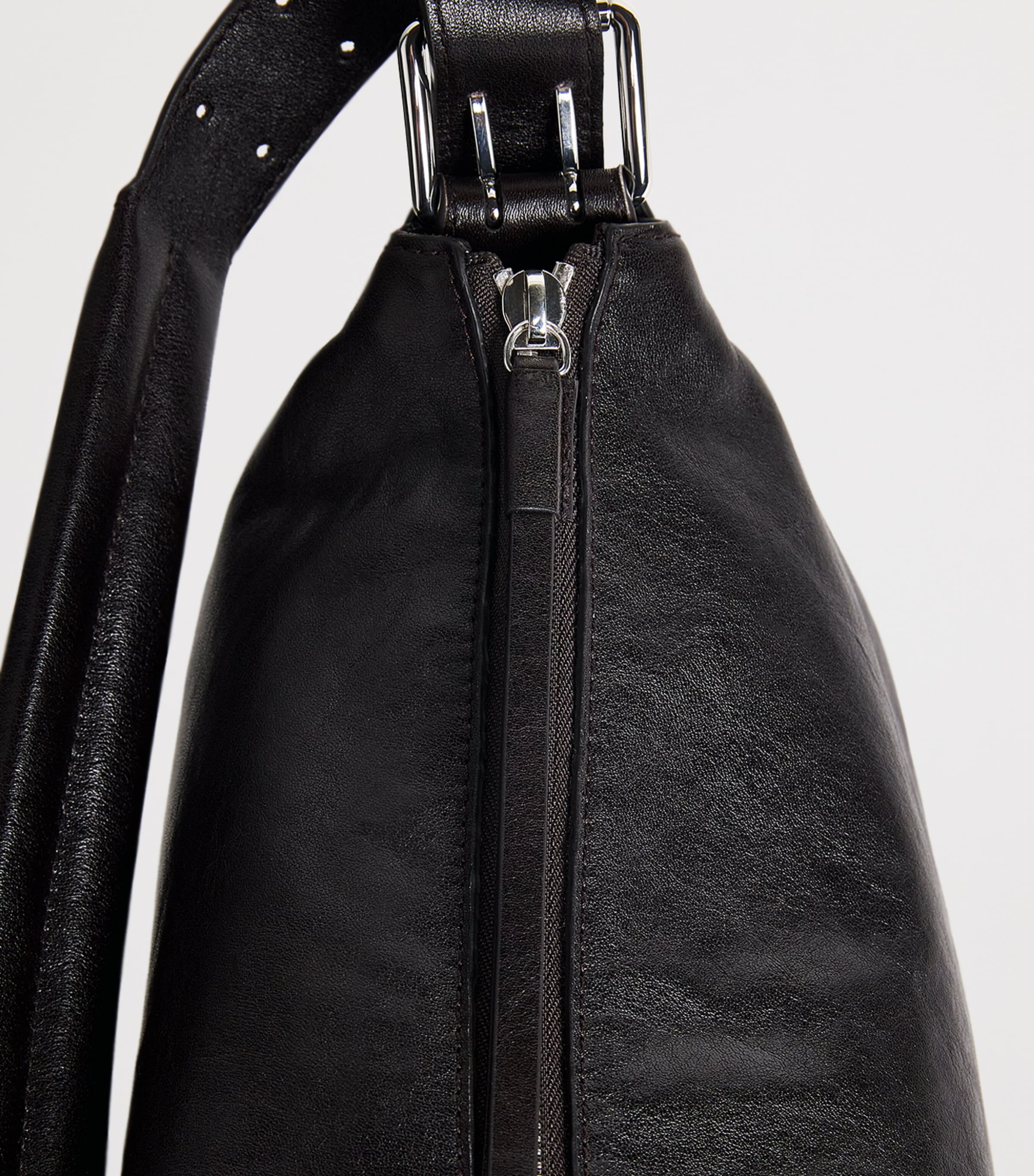 Leather Belted Baguette Shoulder Bag BR490 DARK CHOCOLATE Image 4