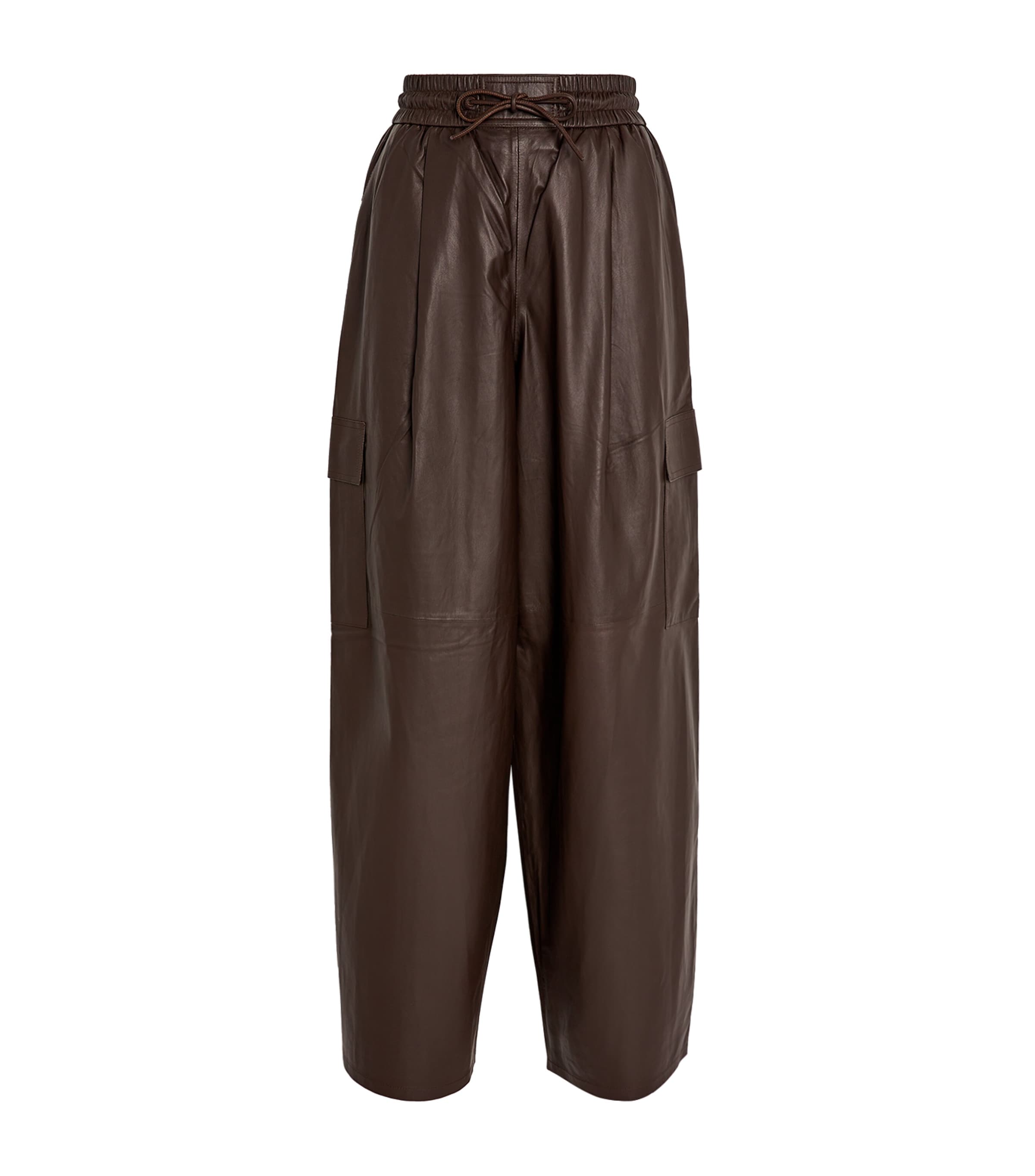 Yves Salomon Leather Cargo Trousers In Beige