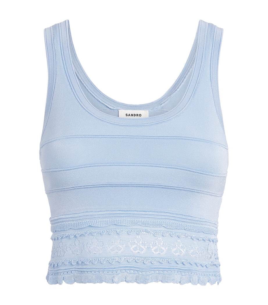 Sandro Paris Womens Pointelle Crop Top Sky Blue Image 1