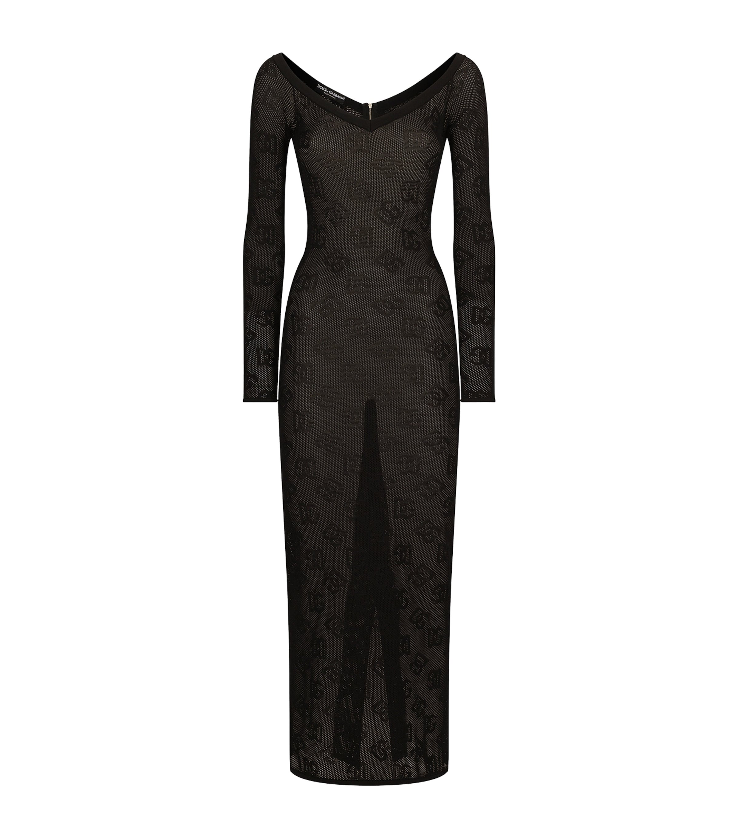 Dolce&Gabbana Womens Jacquard Logo Midi Dress Black Image 1