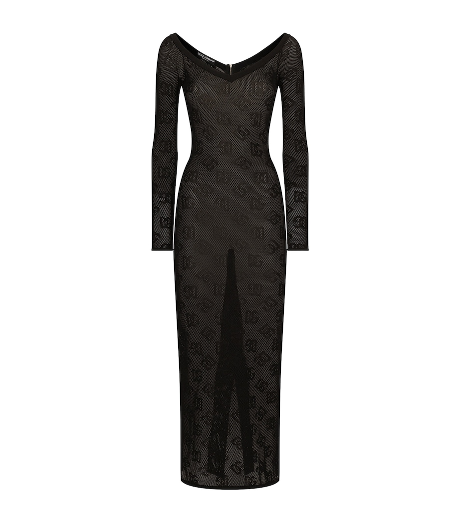 Dolce&Gabbana Womens Jacquard Logo Midi Dress Black Image 1
