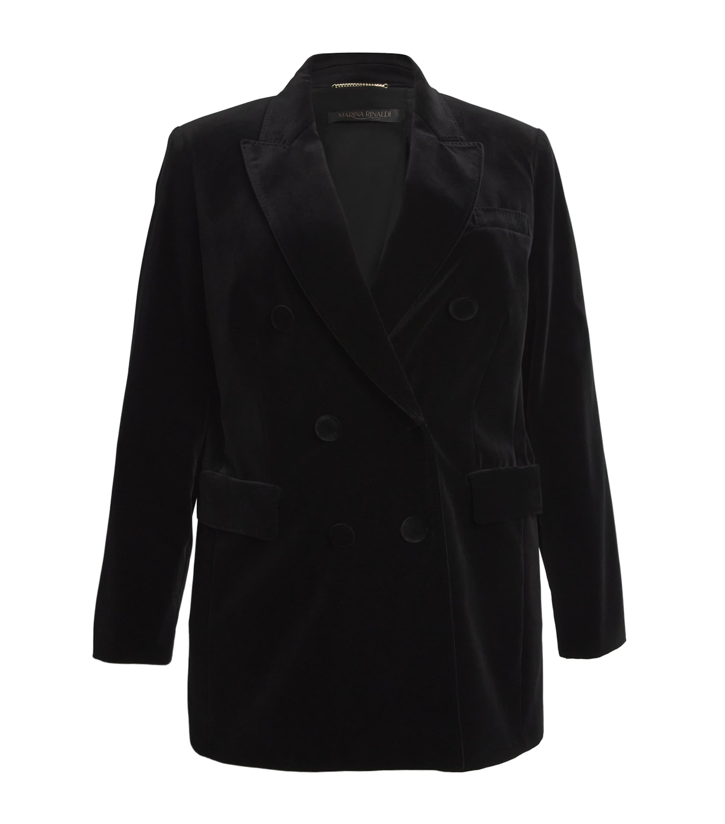 Shop Marina Rinaldi Velvet Double-breasted Blazer In Black