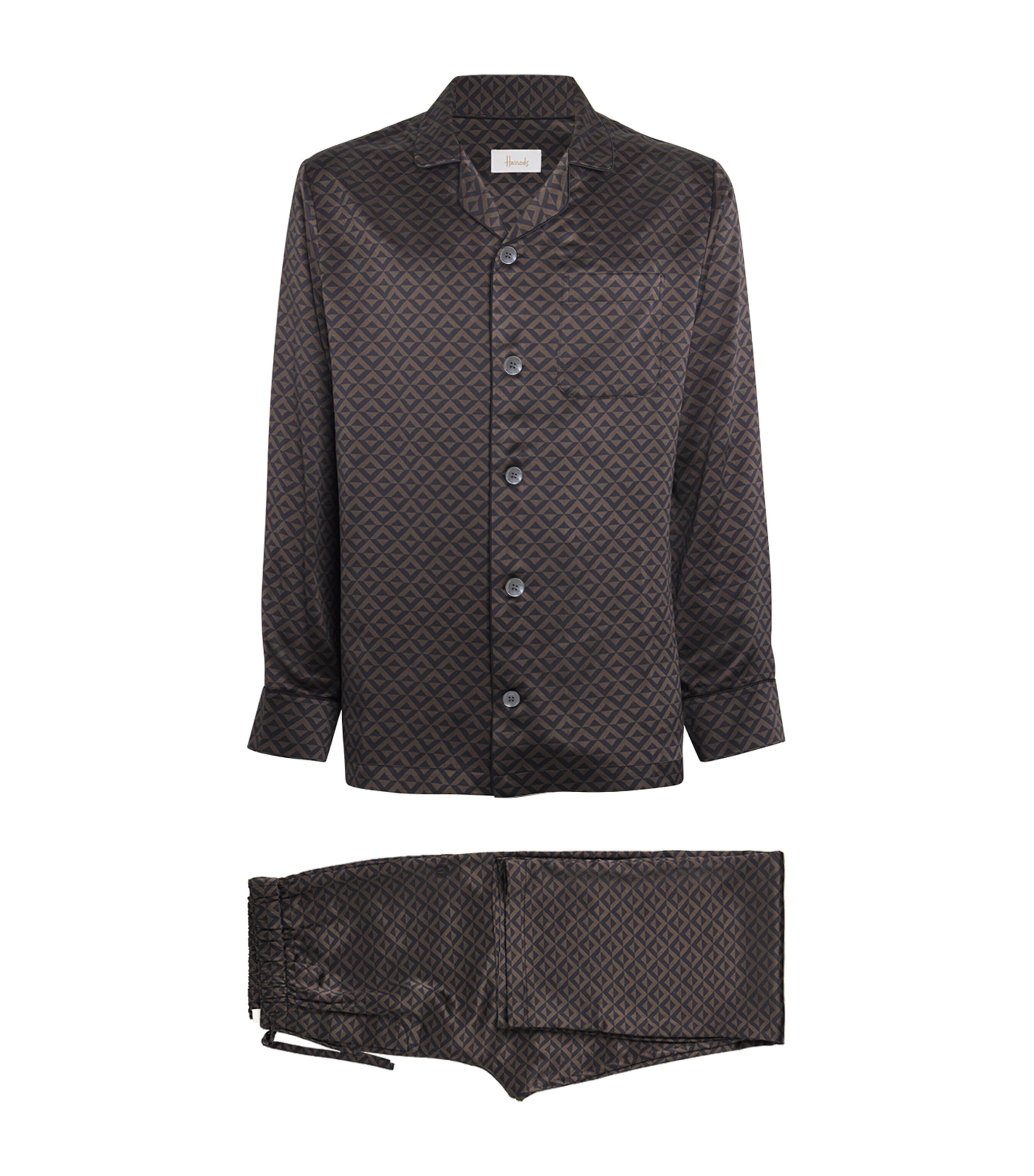 Silk Geometric Print Pyjama Set BLACK Image 1