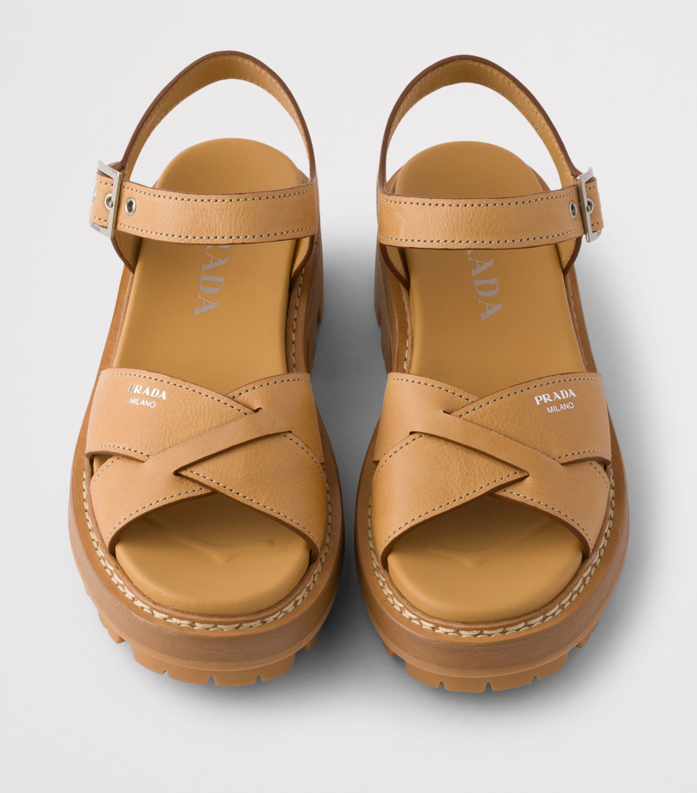 Prada Lambskin Platform Sandals 55 Neutral Image 3