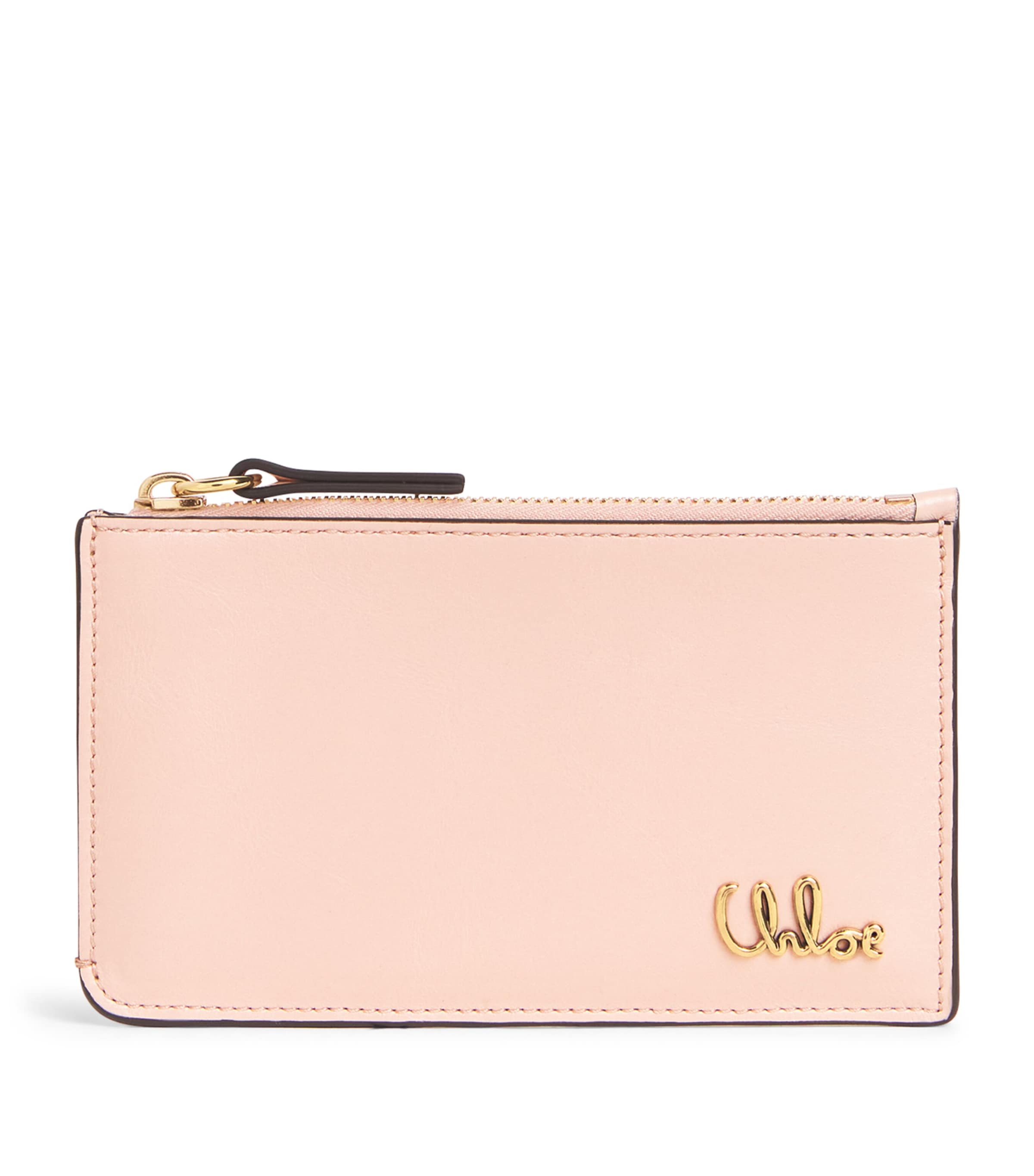 Chloé Leather Iconic Zipped Card Holder In Pink