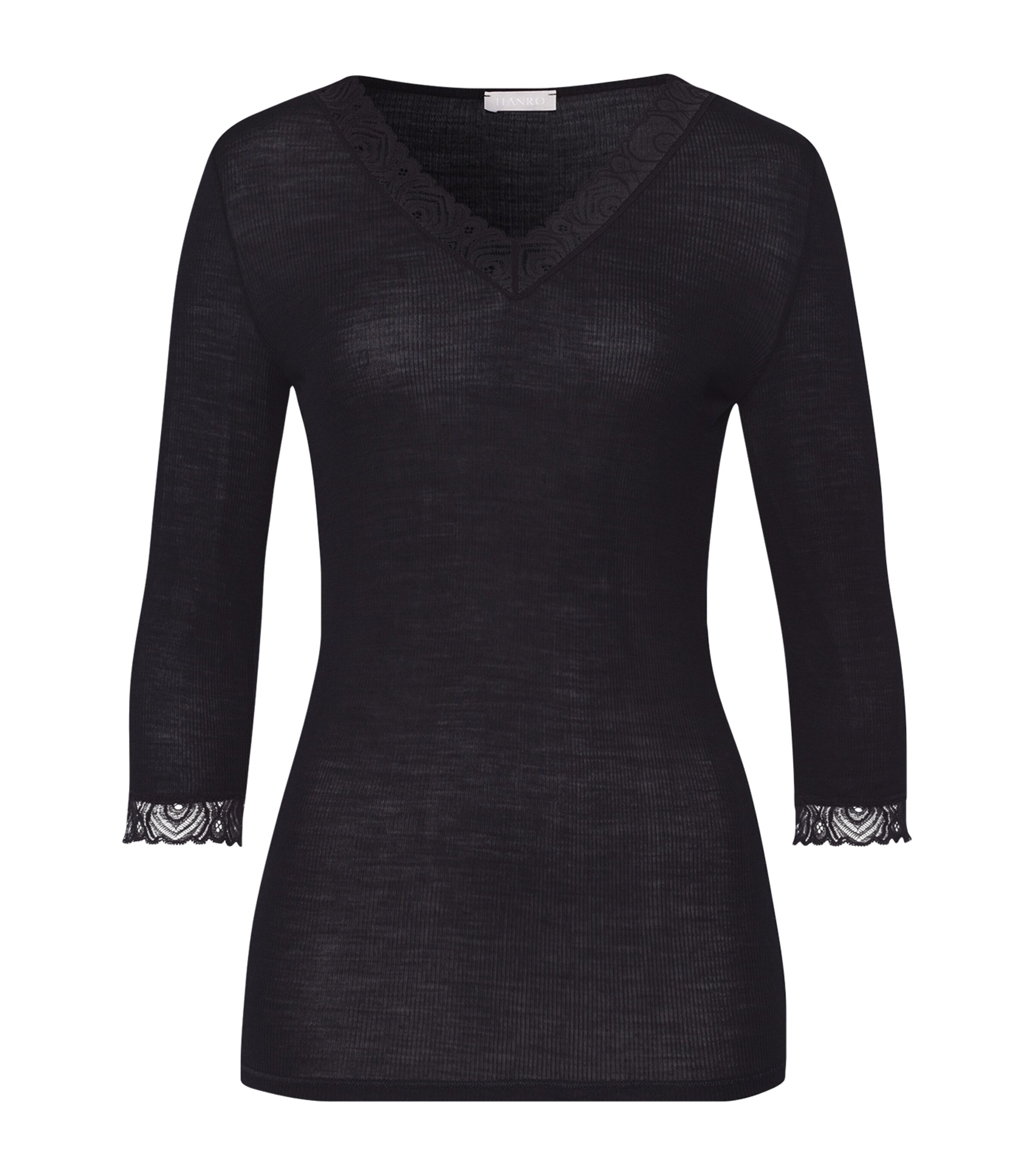 Hanro Wool-Silk Woolen Lace T-Shirt | Women Clothing | Tops | T-Shirts | Loungewear | Lounge Bottoms | Designers | Hanro | Nightwear