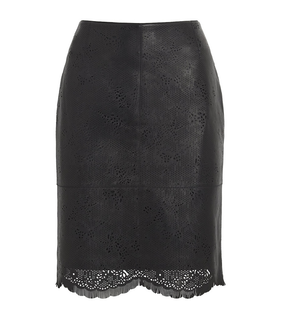 Lafayette 148 Womens Lambskin Laser-Cut Mini Skirt Black Image 1