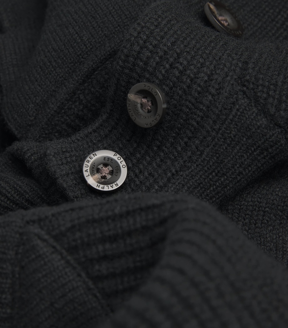 Wool Ribbed Funnel-Neck Cardigan BLACK Image 5