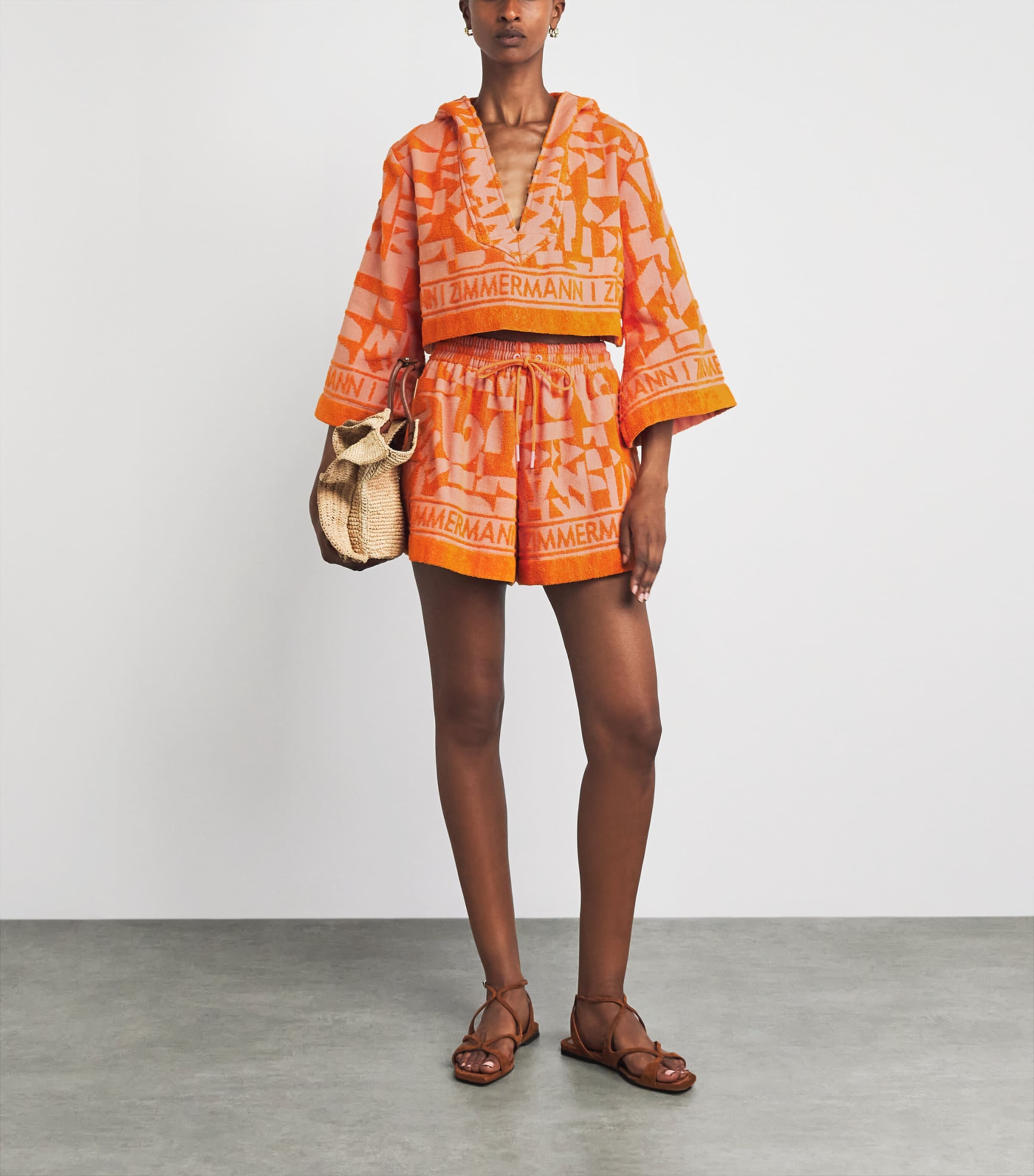 Zimmermann Womens Terry Solstice Crop Top Orange Pink Image 2