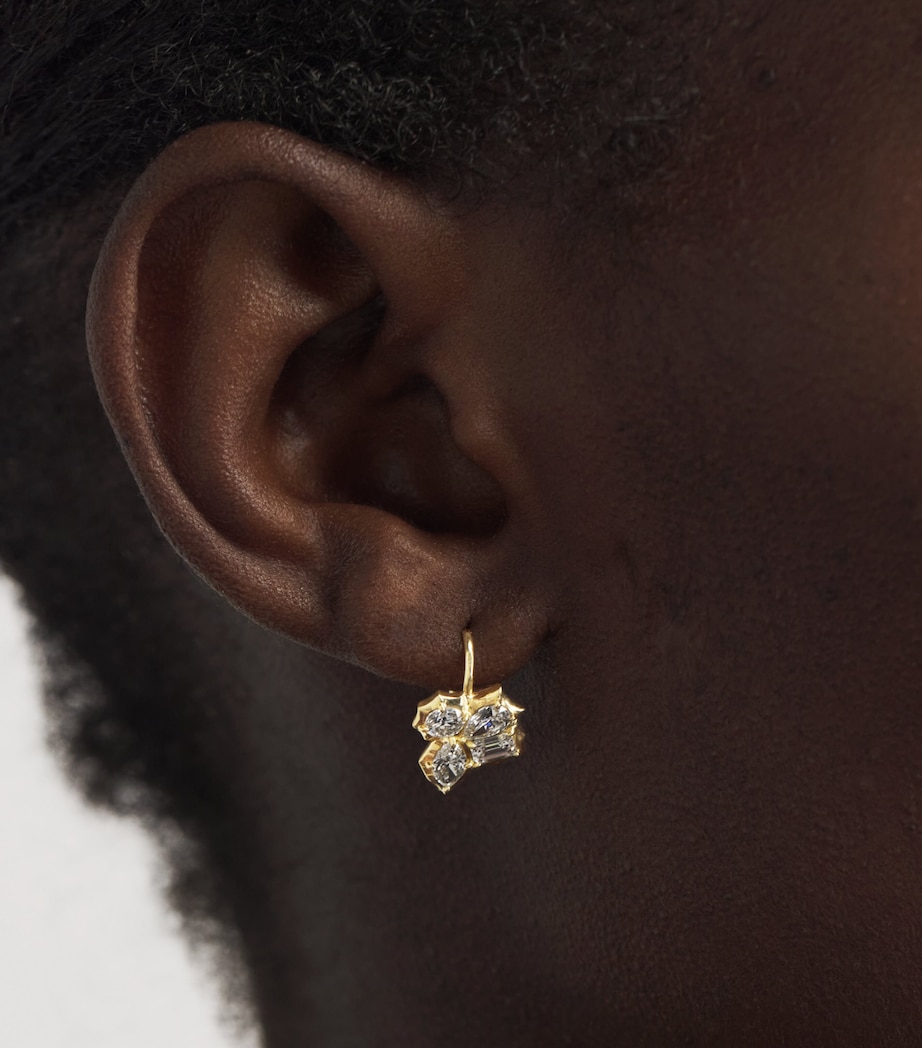 Jade Trau Yellow Gold and Diamond Poppy Hook Earrings Yellow Gold Image 2