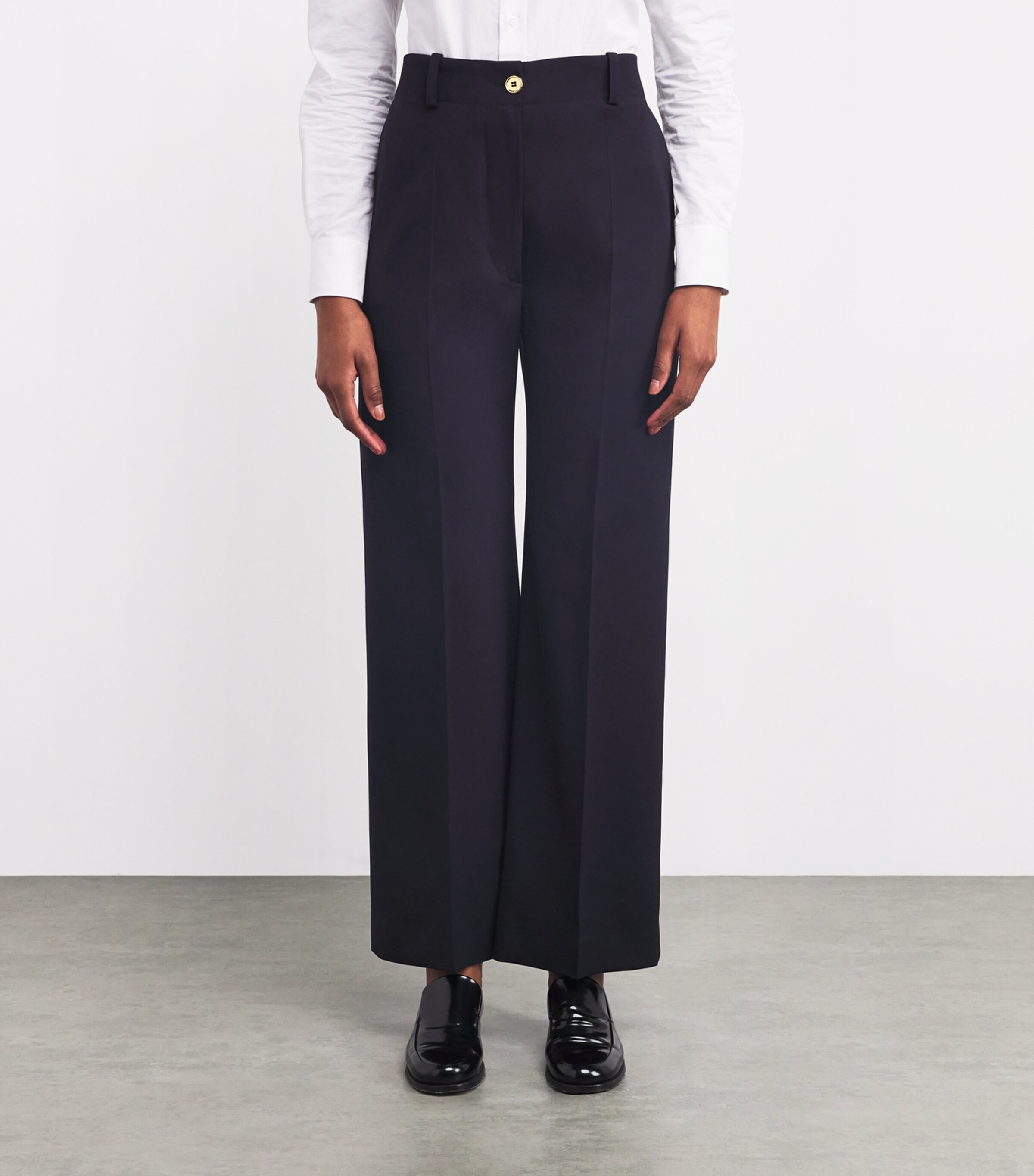Patou Womens Virgin Wool Straight Trousers Navy Black Image 3