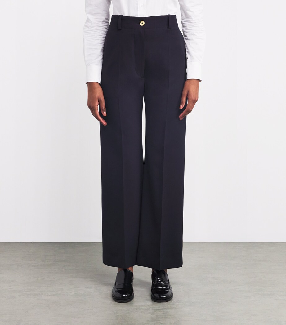 Patou Womens Virgin Wool Straight Trousers Navy Black Image 3