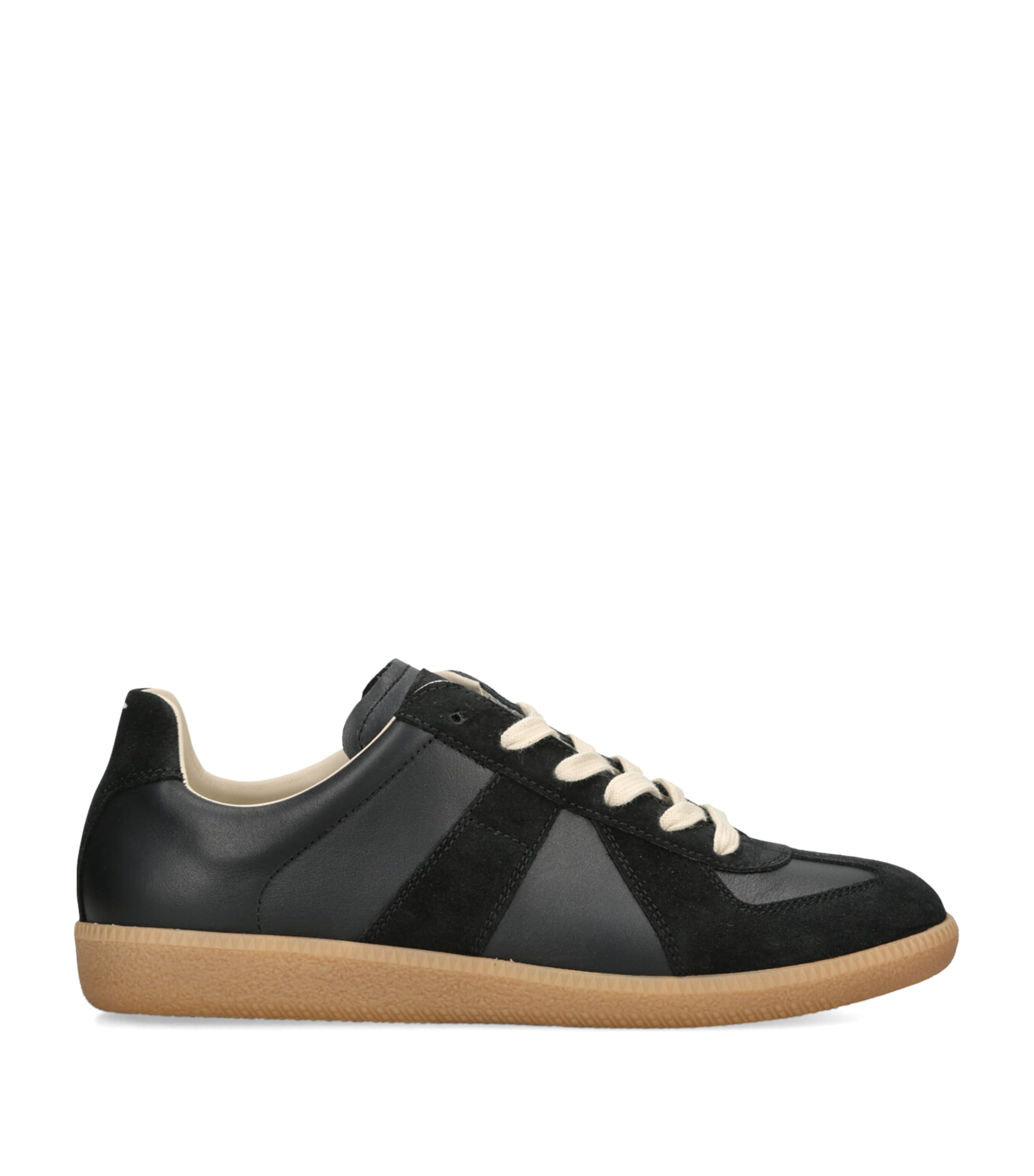 Shop Maison Margiela Leather-suede Replica Sneakers In Black