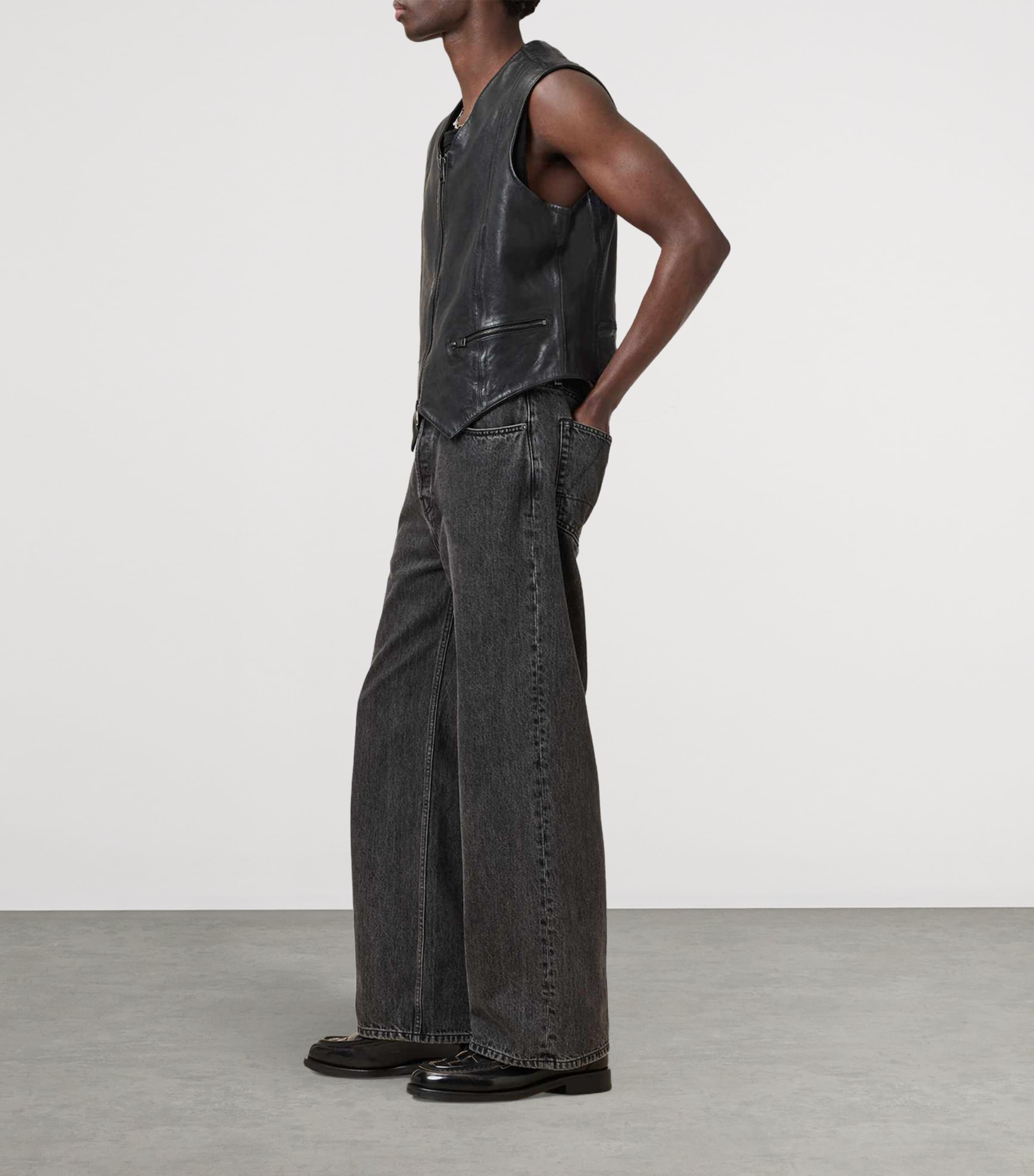 AllSaints Mens Leather Davies Waistcoat Black Image 8