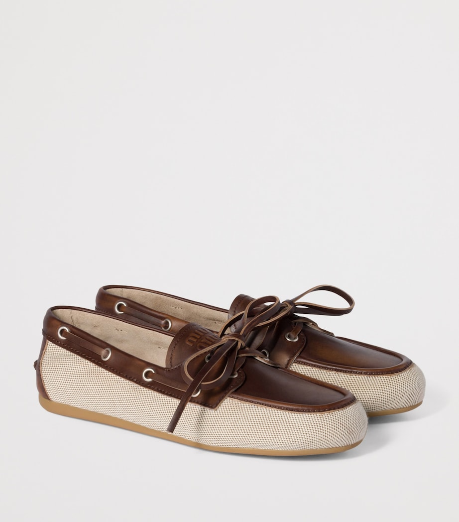 Canvas and Bleached Leather Boat Shoes F0J51 Image 2