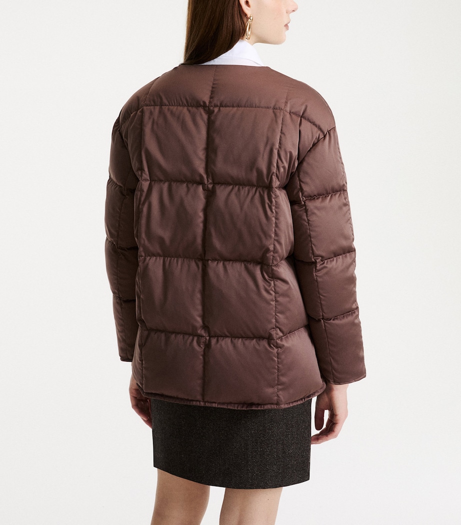 Marella Womens Down Detachable-Scarf Quilted Jacket Brown Image 3