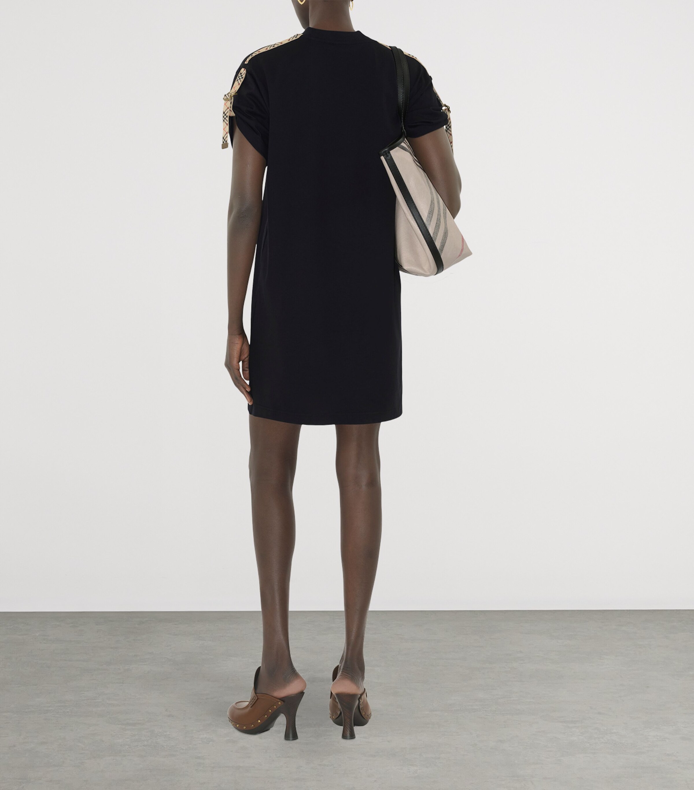 Cotton Check-Trim Mini Dress BLACK Image 3