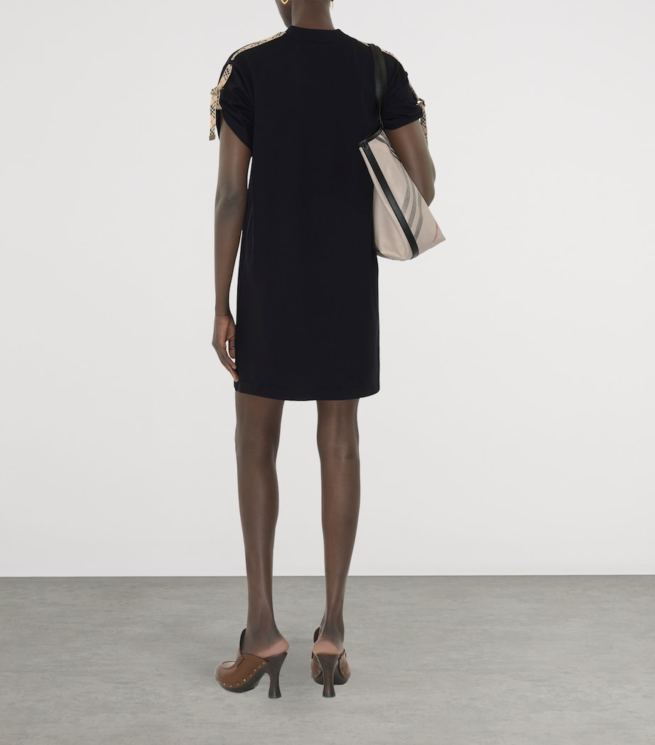 Cotton Check-Trim Mini Dress BLACK Image 3