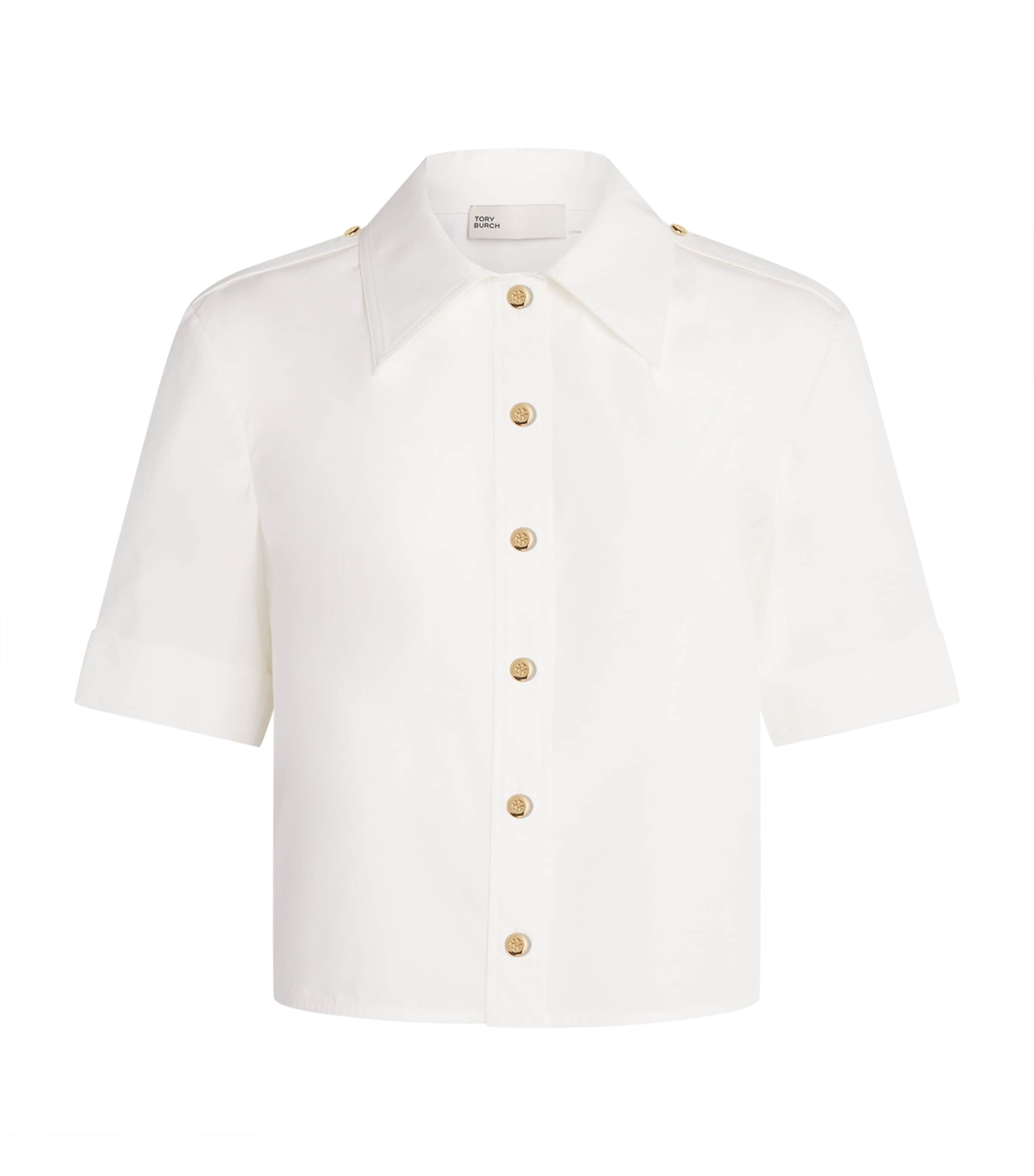 Tory Burch Womens Poplin Short-Sleeve Shirt White Image 1