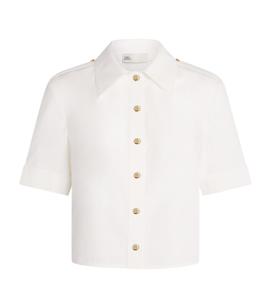 Tory Burch Womens Poplin Short-Sleeve Shirt White Image 1