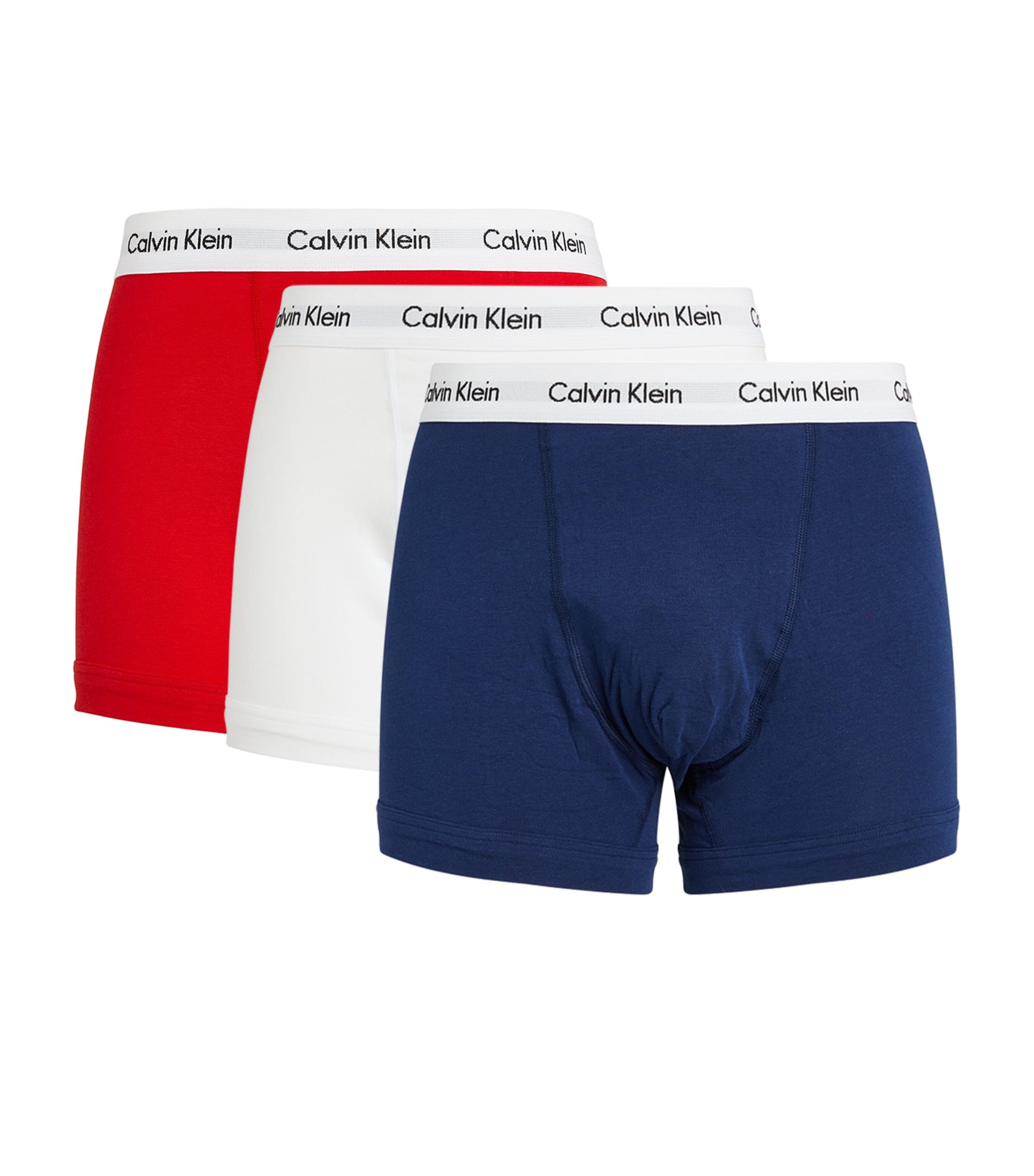 Calvin Klein Mens Cotton Stretch Trunks (Pack of 3) Red Blue Image 1