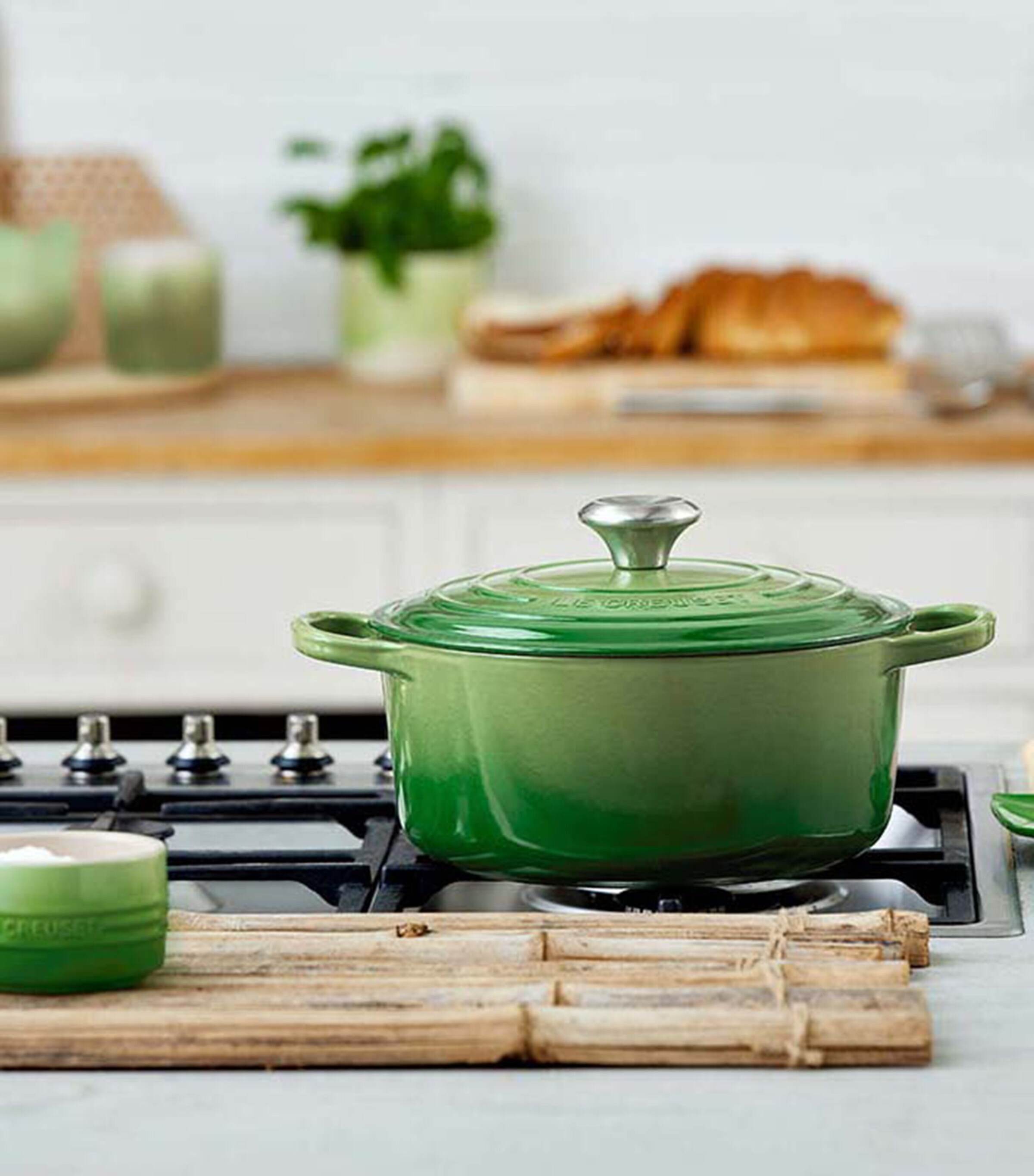 Le Creuset Cast Iron Round Casserole Dish (28cm) Bamboo Green Image 5