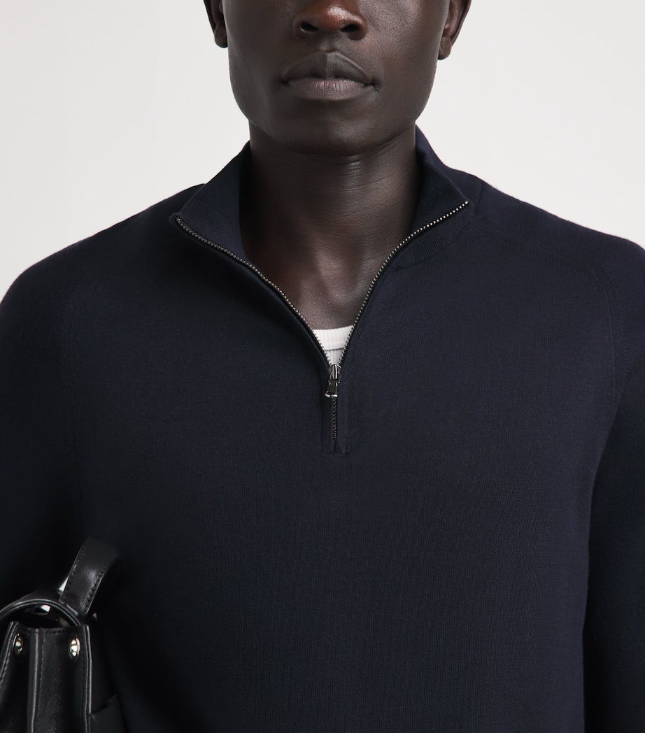 Sunspel Mens Sea Island Cashmere Half-Zip Sweater Midnight Navy Image 3