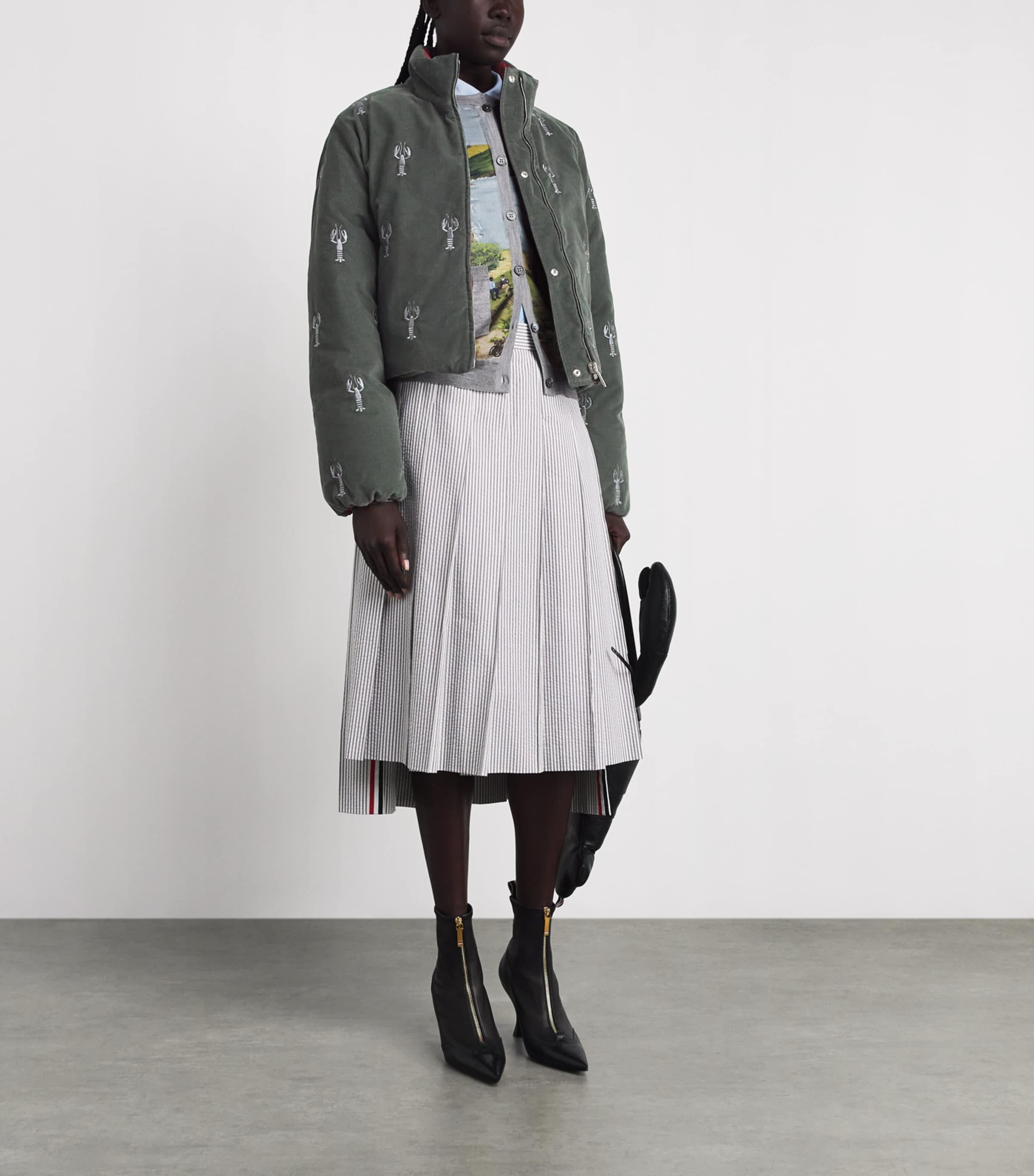Thom Browne Womens Corduroy Reversible Down Jacket Med Grey Image 2
