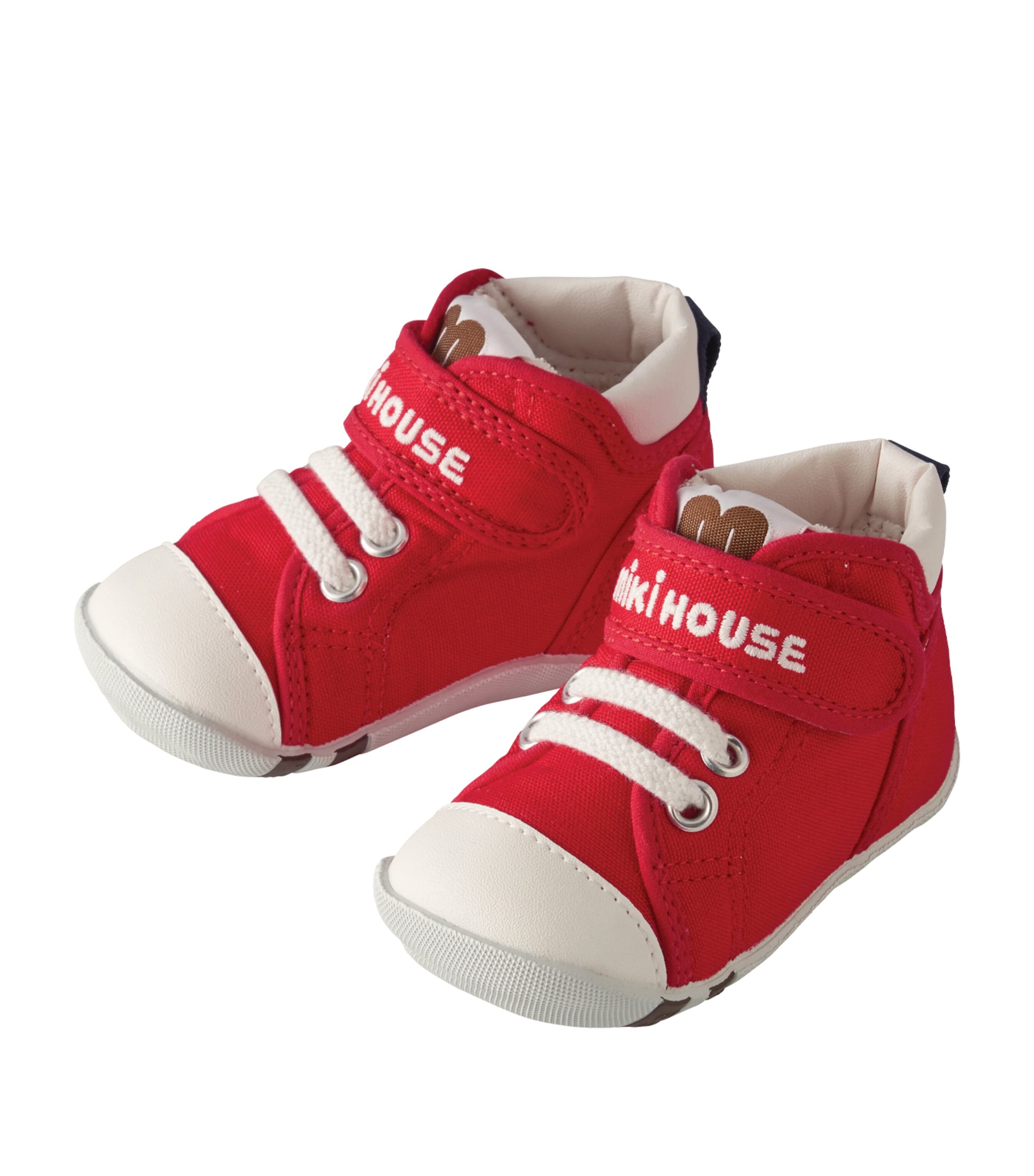 Miki House Kids' Canvas Logo Strap Sneakers In Red