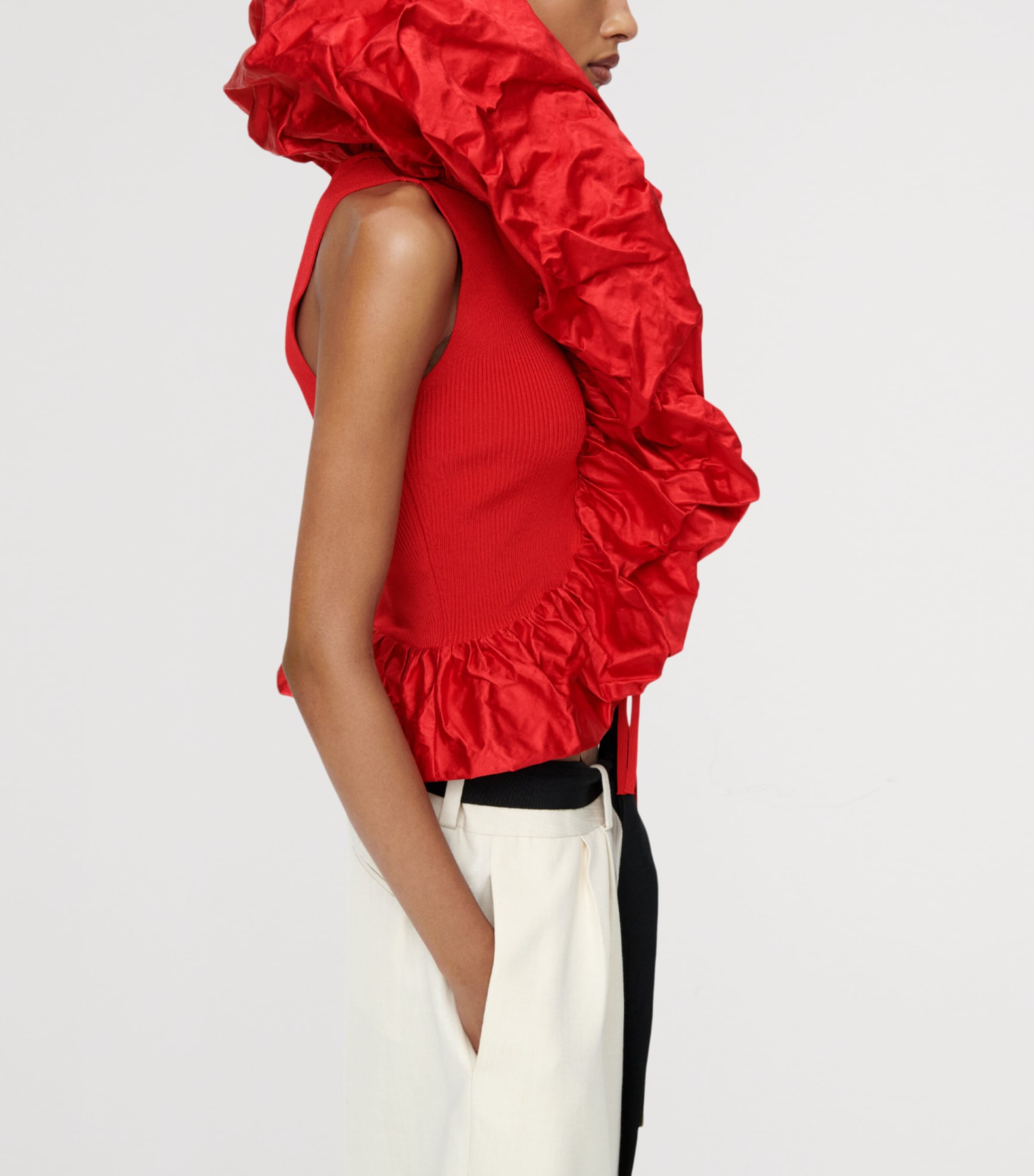 Schiaparelli Womens Knitted Sculptural Ruffle Blouse Red Image 6