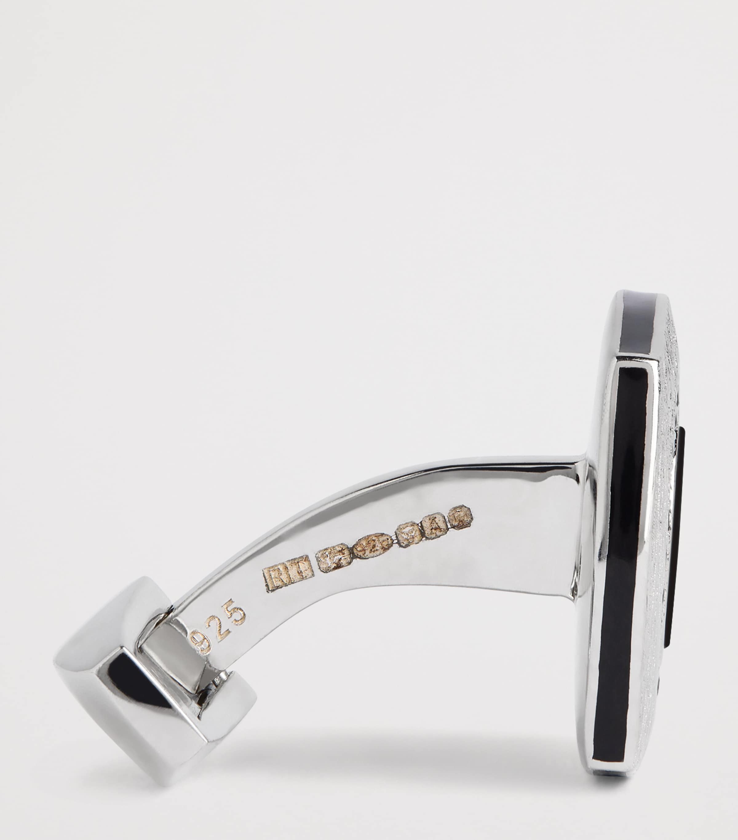 Tateossian Rhodium-Plated Graffiato Rounded Square Cufflinks Black Image 5